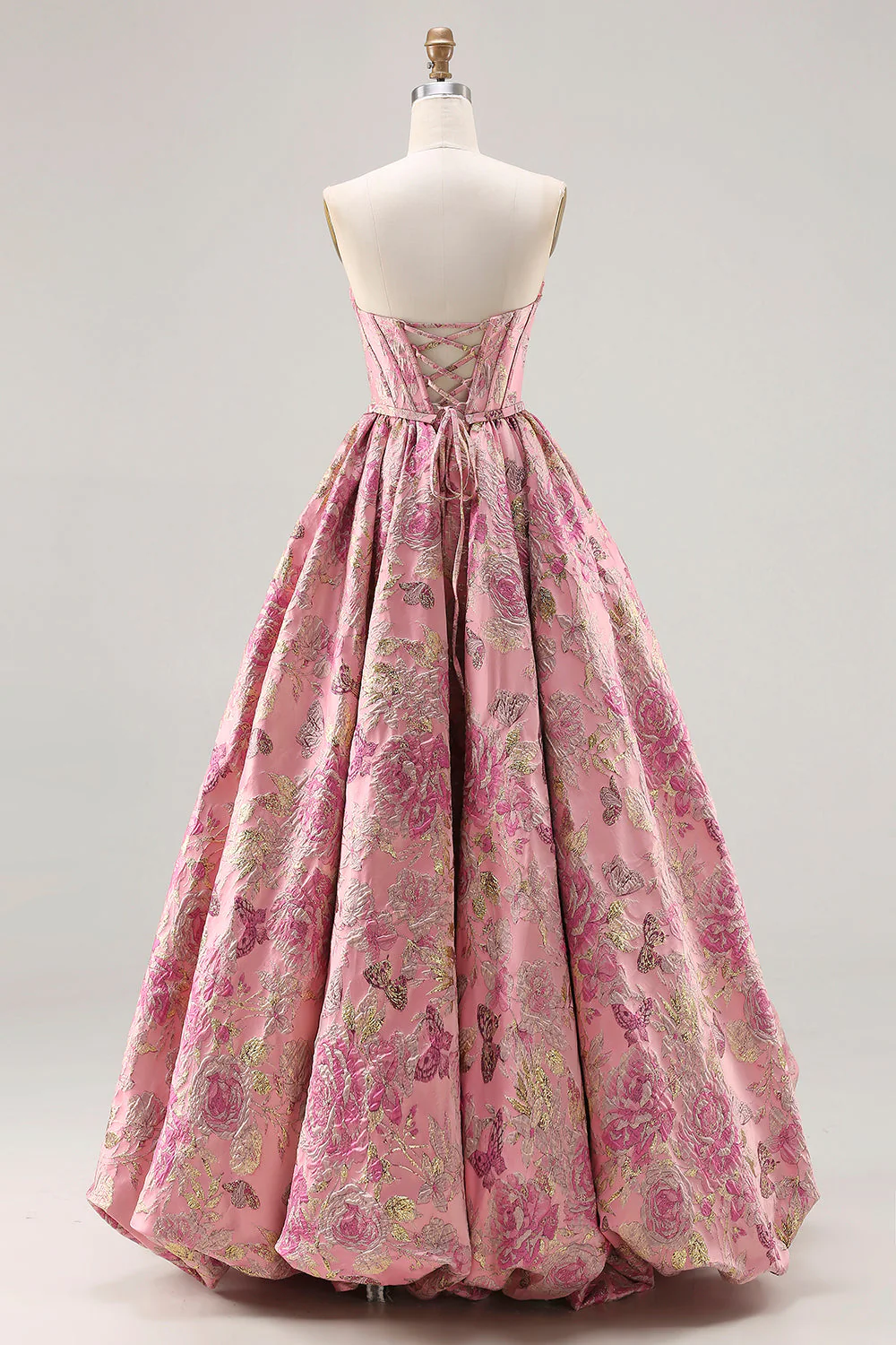 Robe de bal longue grande taille rose bustier floral dos dentelle - Image 4