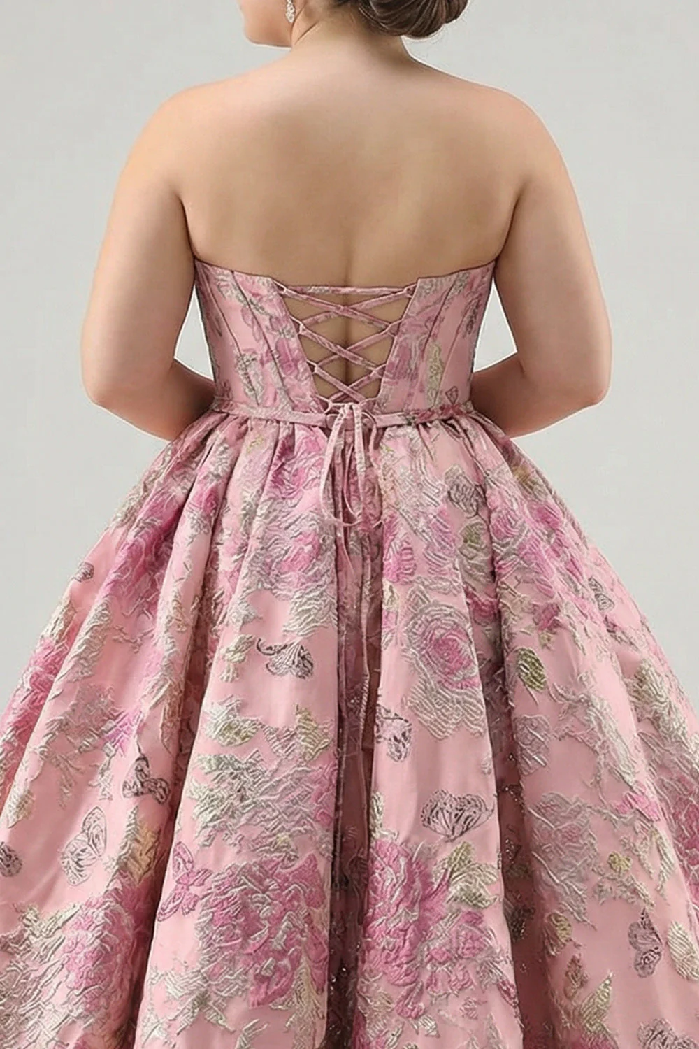 Robe de bal longue grande taille rose bustier floral dos dentelle - Image 7