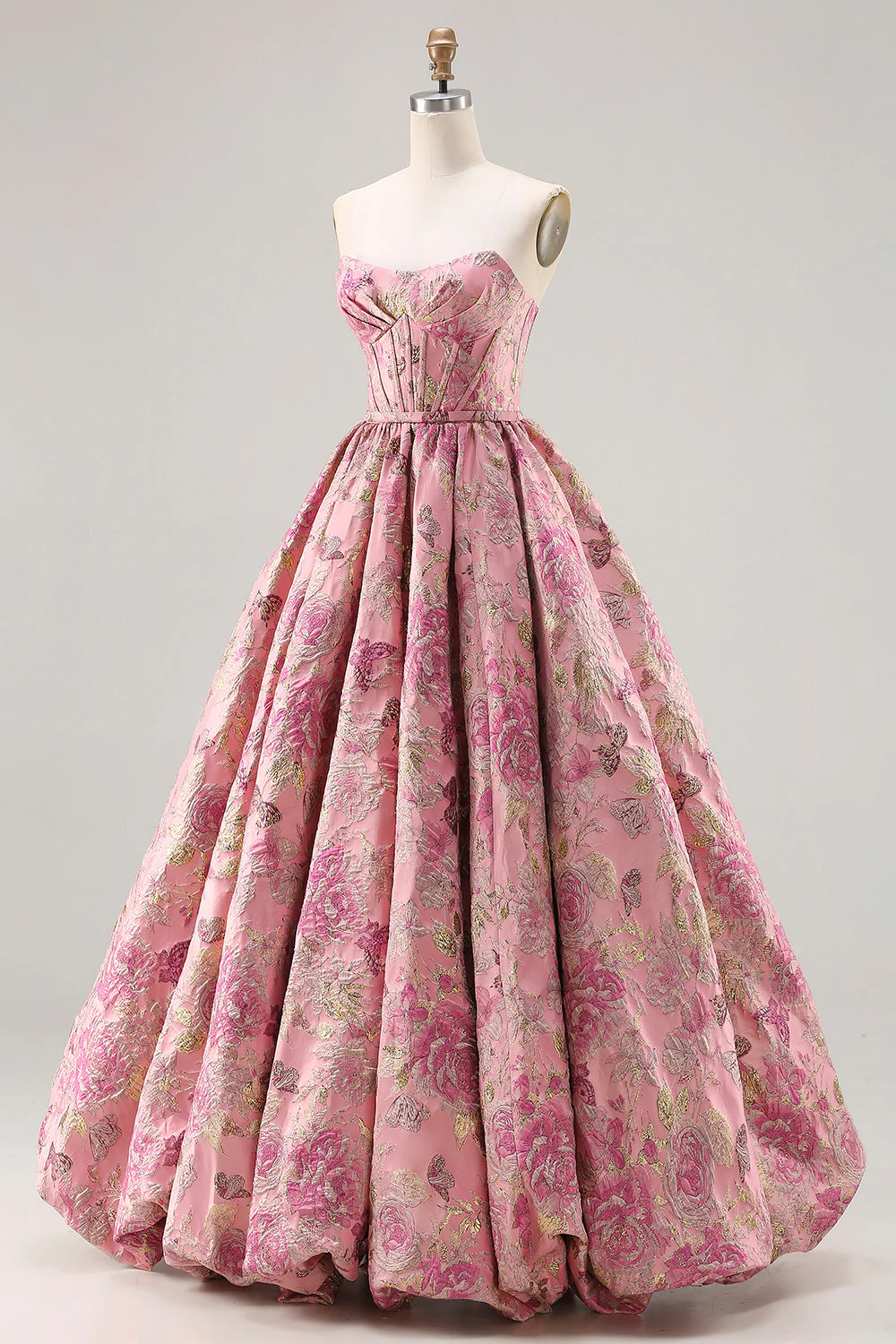 Robe de bal longue grande taille rose bustier floral dos dentelle - Image 8