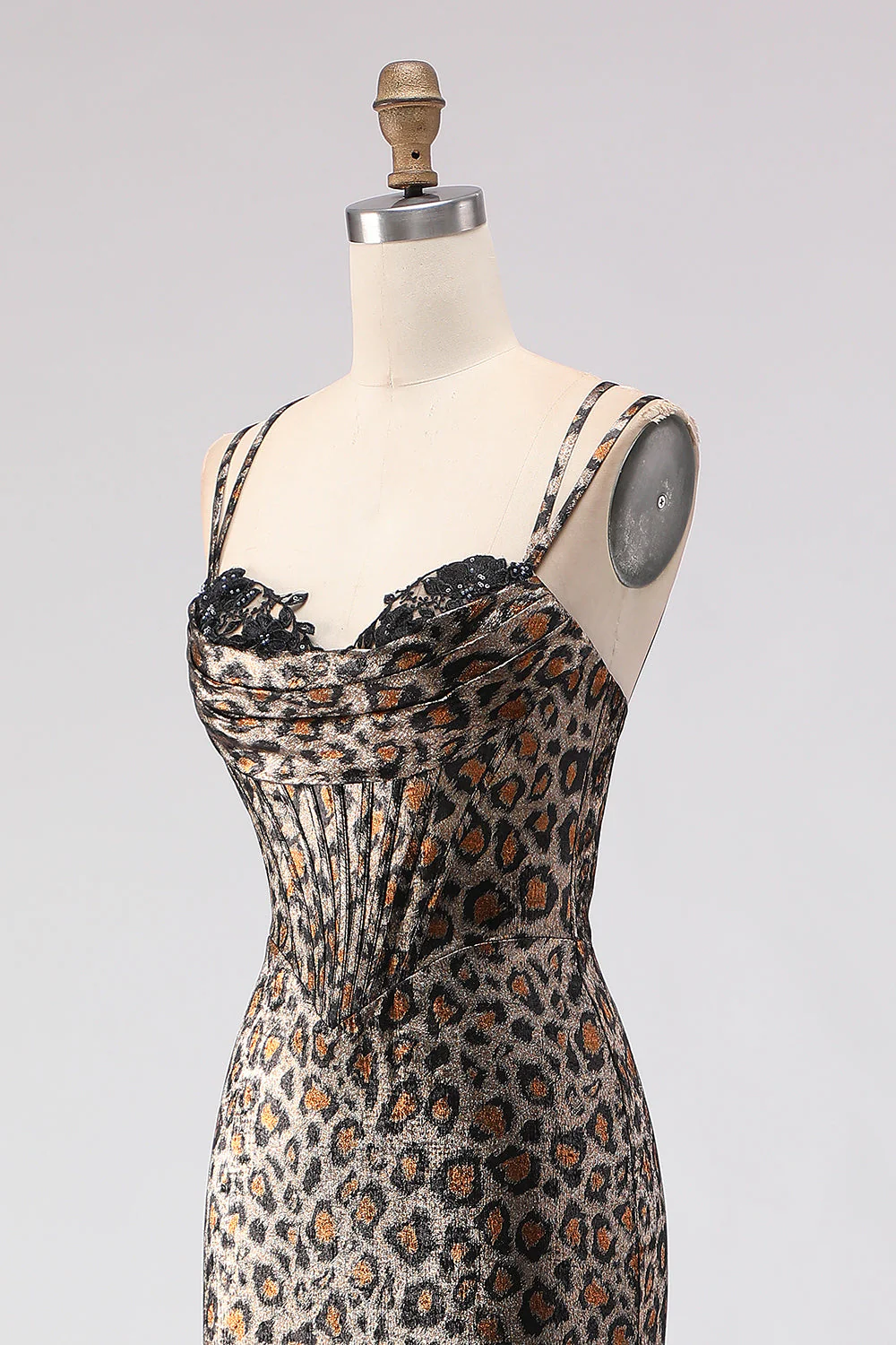 Corset de bal long avec corset sirène, léopard kaki, lacet dans le dos - Image 6