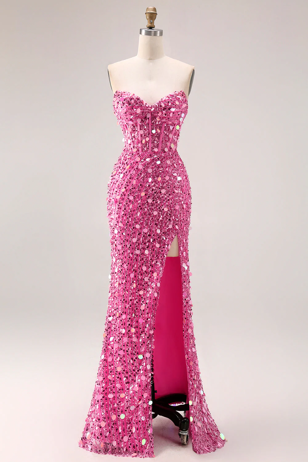 Corset de bal long de bal rouge scintillant sans bretelles à sequins - Image 19