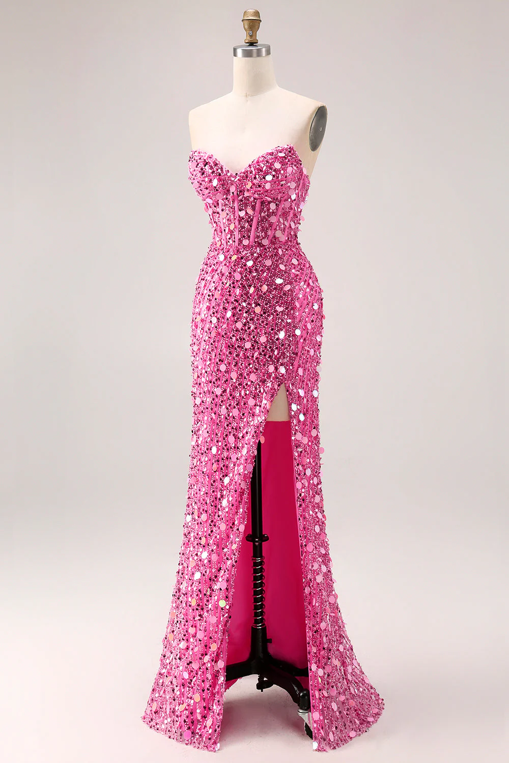 Corset de bal long de bal rouge scintillant sans bretelles à sequins - Image 20