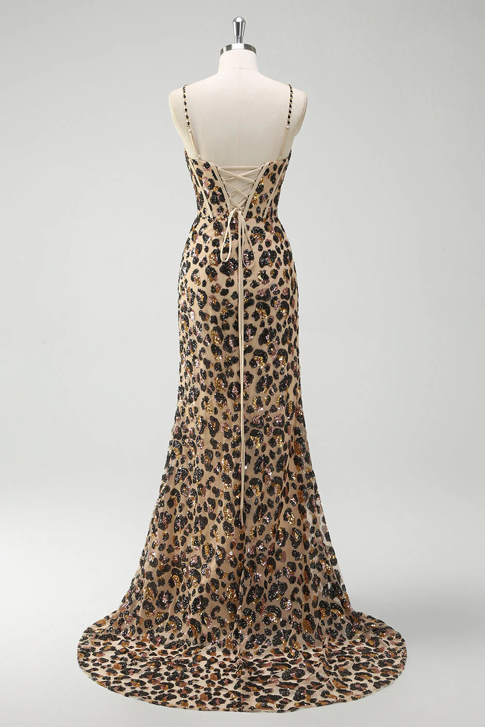 Corset de bal long de promo sirène, kaki kaki, paillettes léopard, grande taille - Image 5