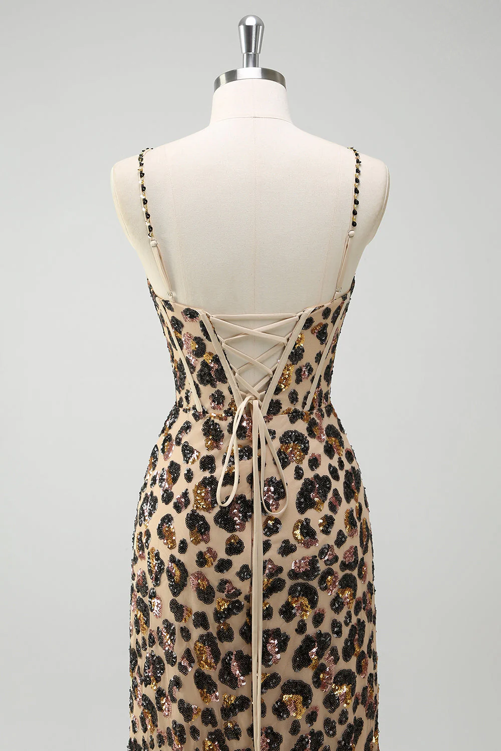 Corset de bal long de promo sirène, kaki kaki, paillettes léopard, grande taille - Image 8