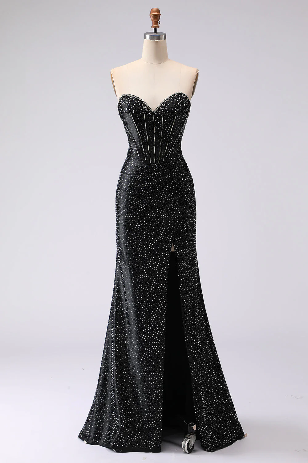 Corset de bal long perlé avec sirène noire et fente