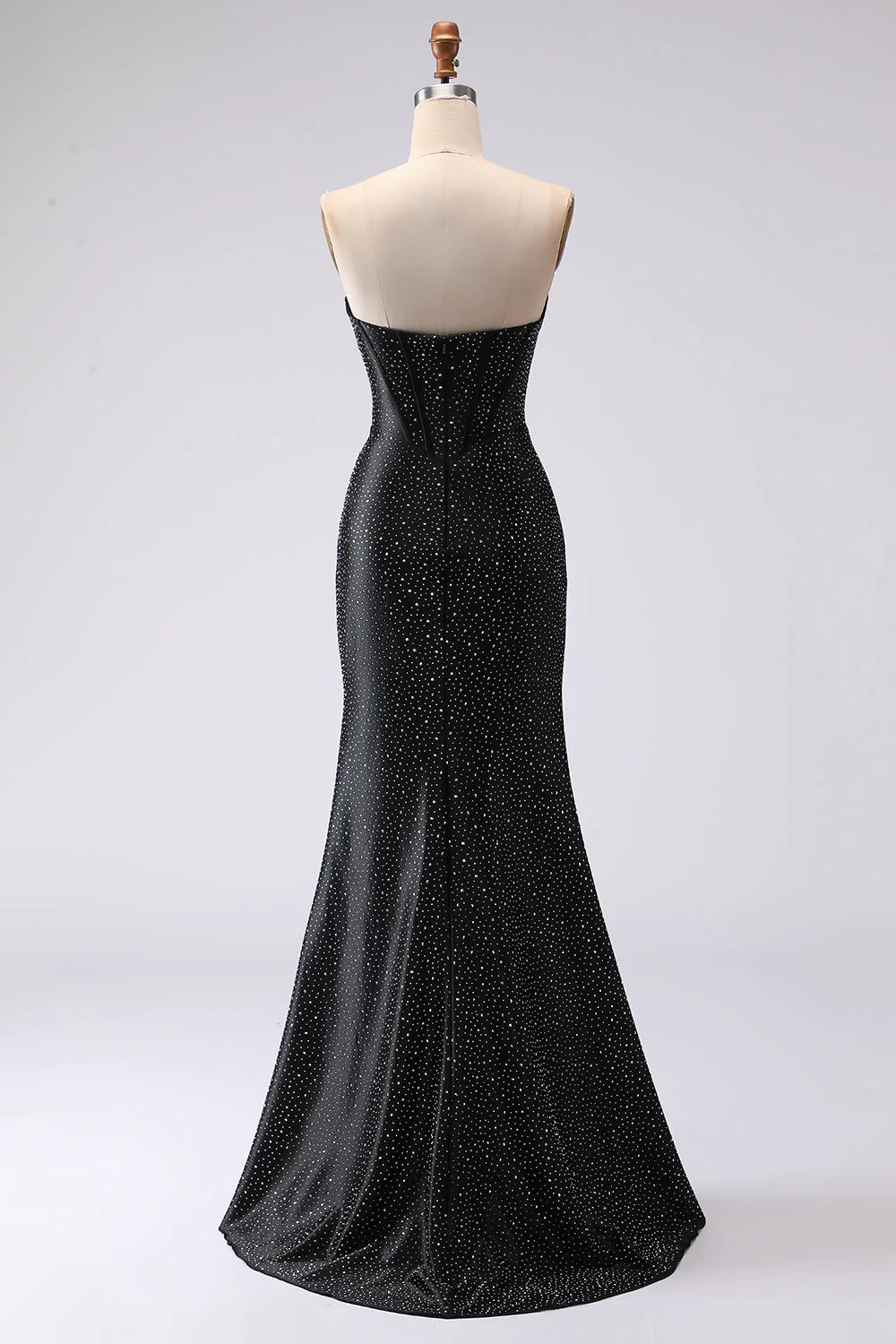 Corset de bal long perlé avec sirène noire et fente - Image 2
