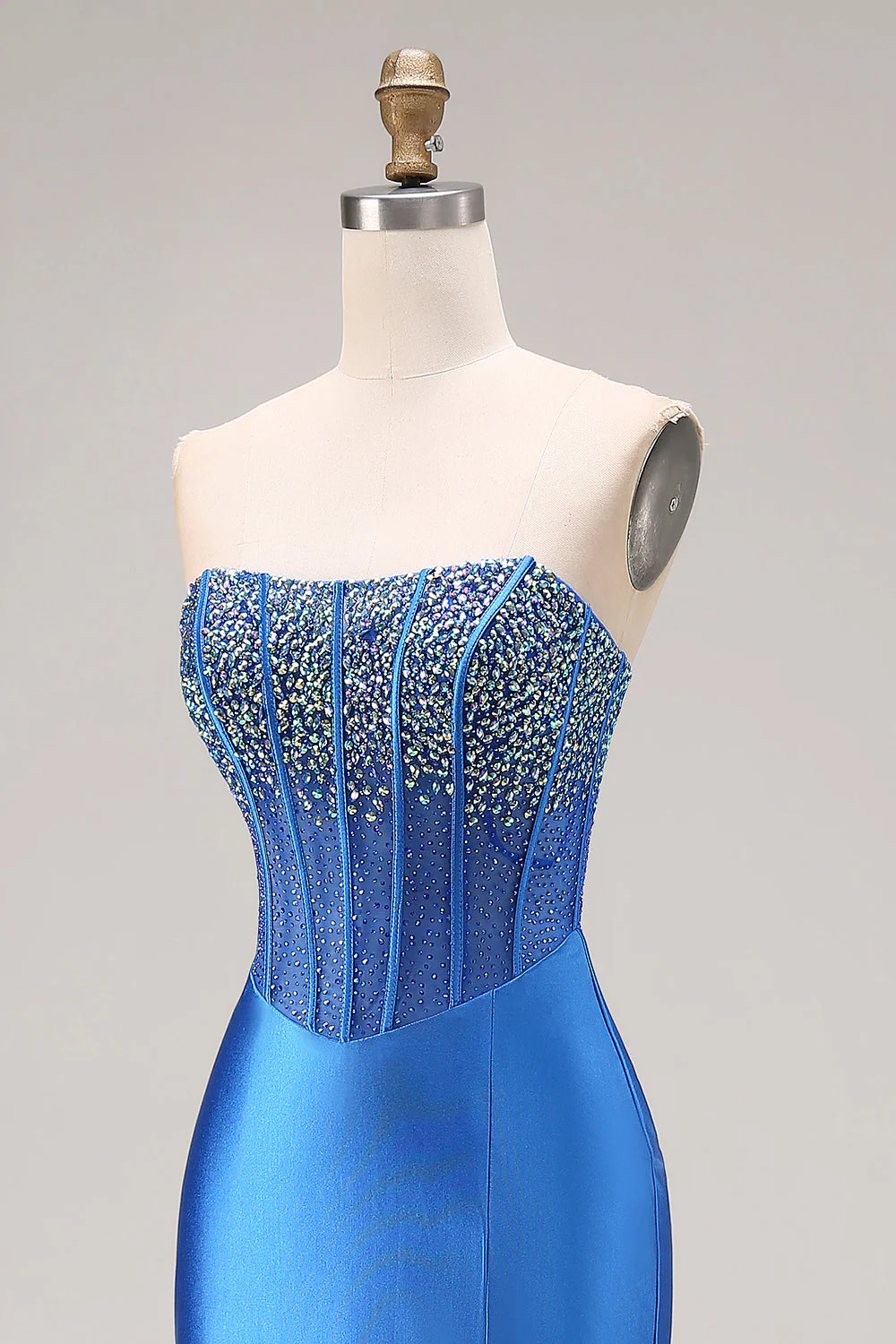 Corset de bal longue-brette bleu bleu bleu bustier perlé - Image 4