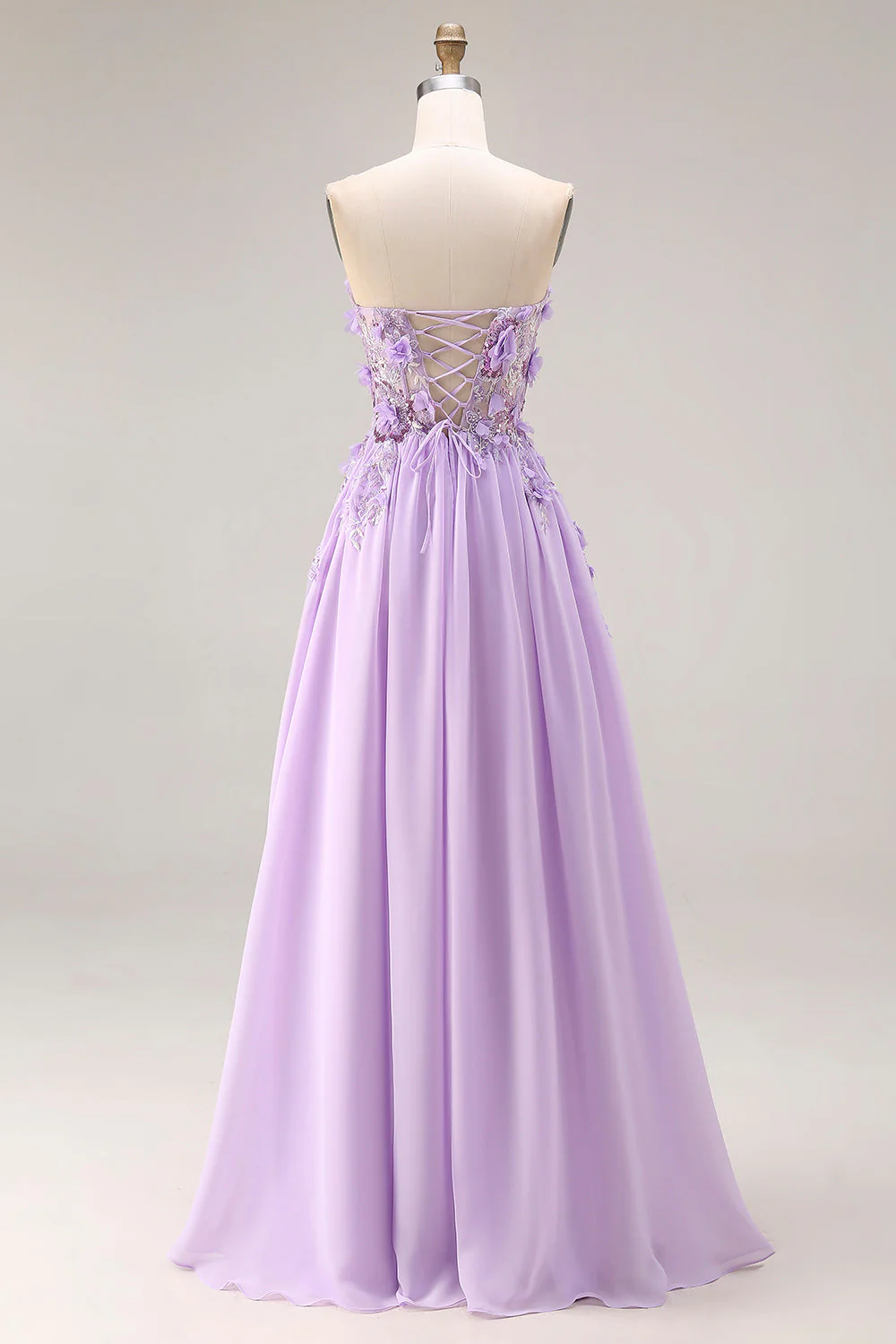 Corset de bal longue, corset sans bretelles à lis appliqué lilas - Image 2