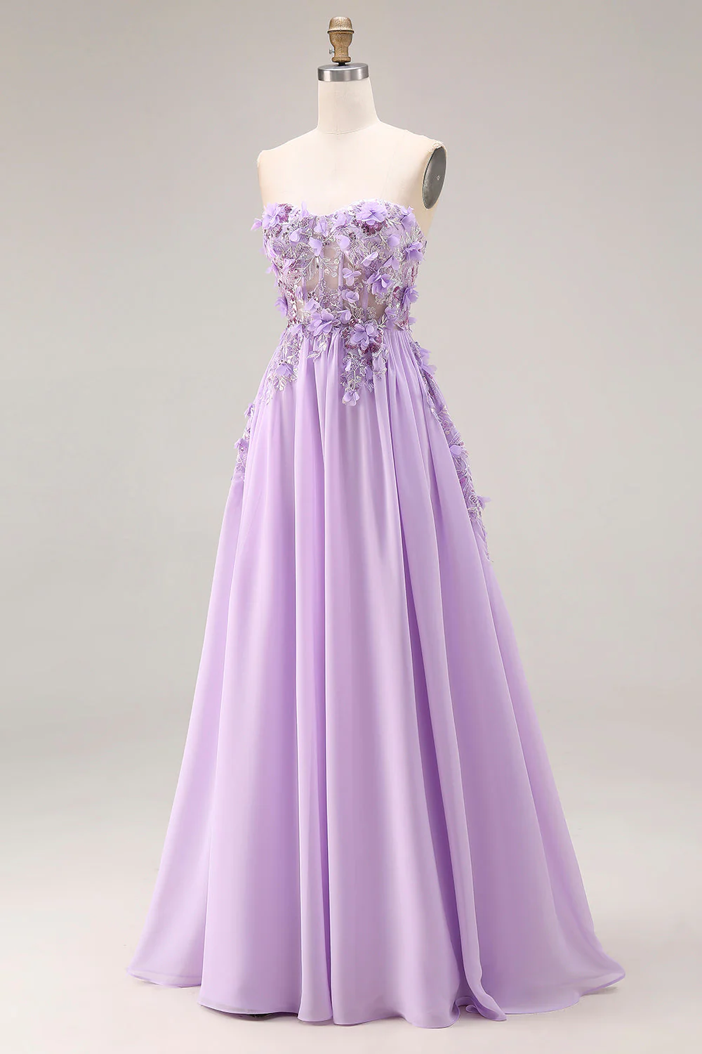 Corset de bal longue, corset sans bretelles à lis appliqué lilas - Image 3