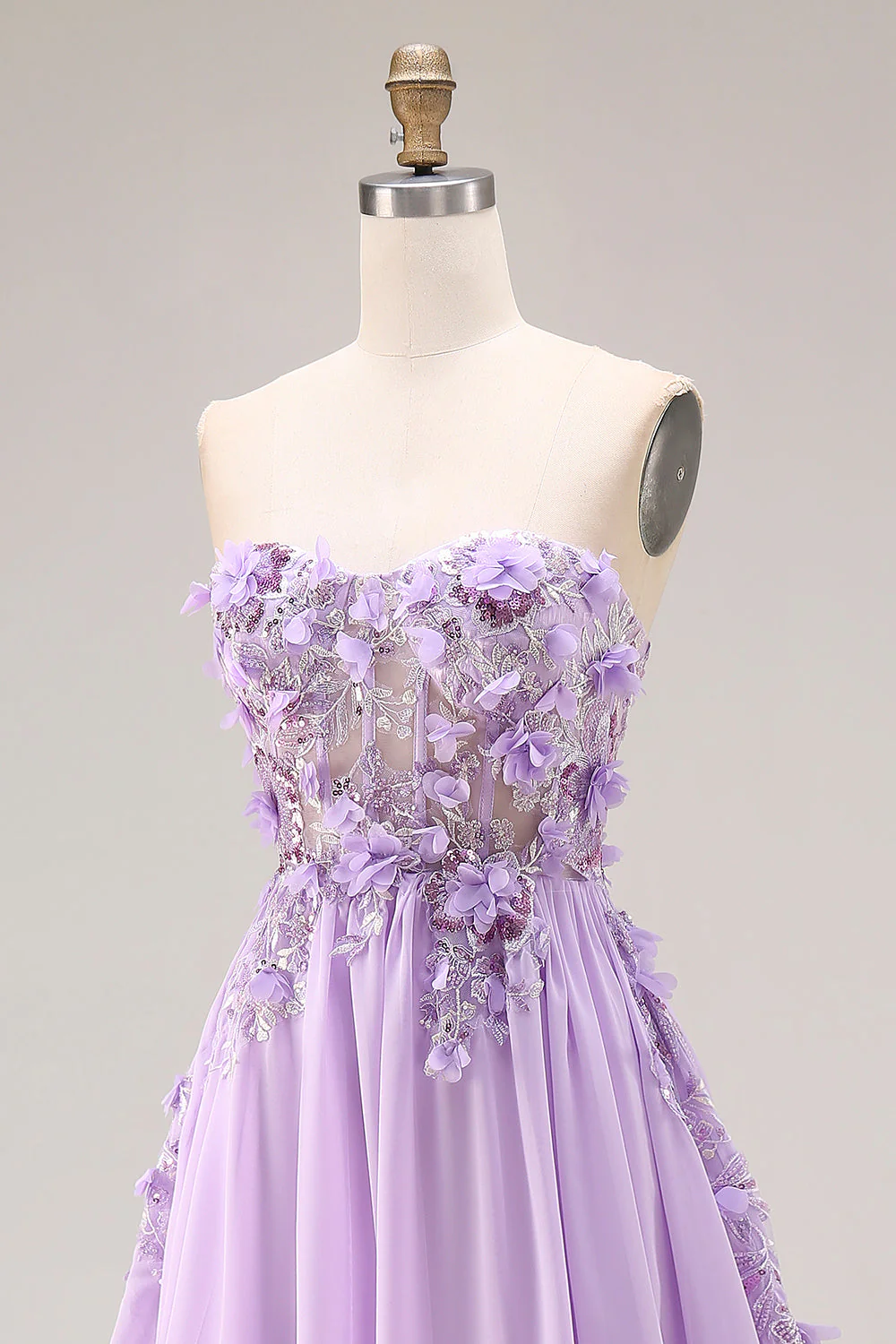 Corset de bal longue, corset sans bretelles à lis appliqué lilas - Image 5