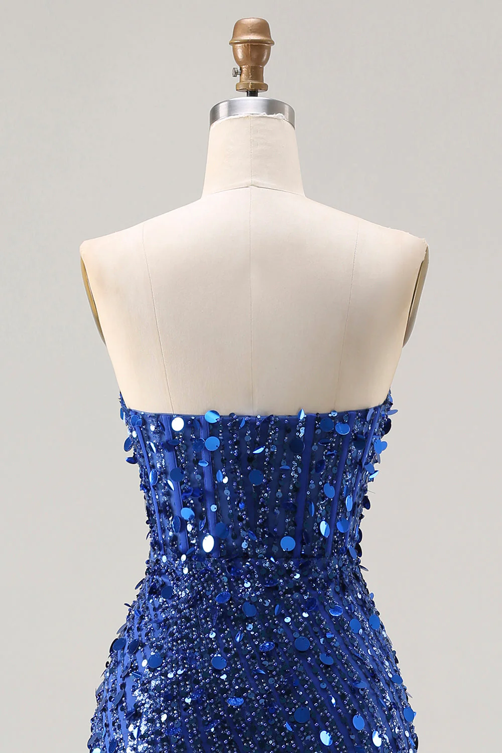 Robe de soirée longue sirène corset sans bretelles argentée scintillante avec fente - Image 38