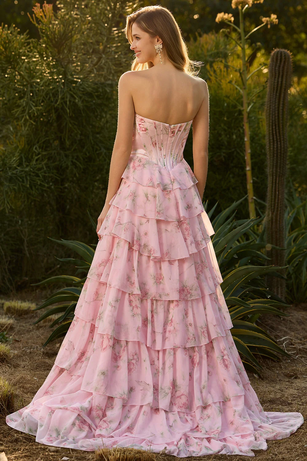 Corset de bal longue, longue robe florale à fleurs et boules sans bretelles A-Line - Image 13
