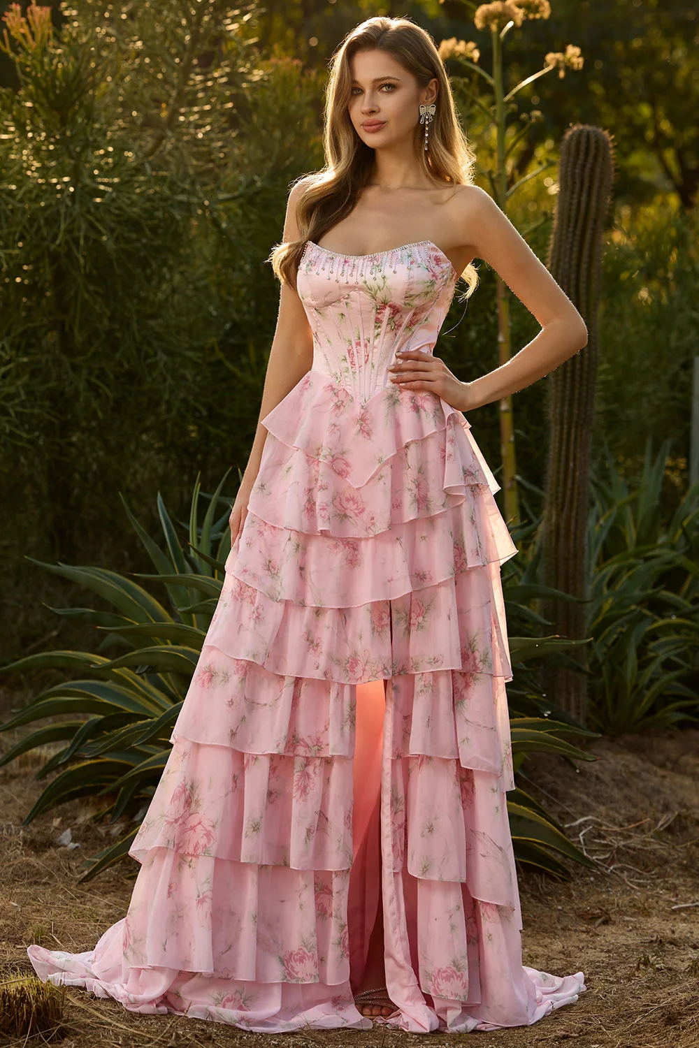 Corset de bal longue, longue robe florale à fleurs et boules sans bretelles A-Line - Image 15
