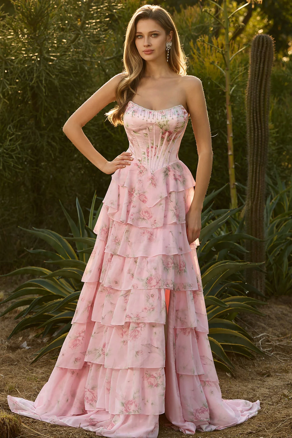 Corset de bal longue, longue robe florale à fleurs et boules sans bretelles A-Line - Image 16