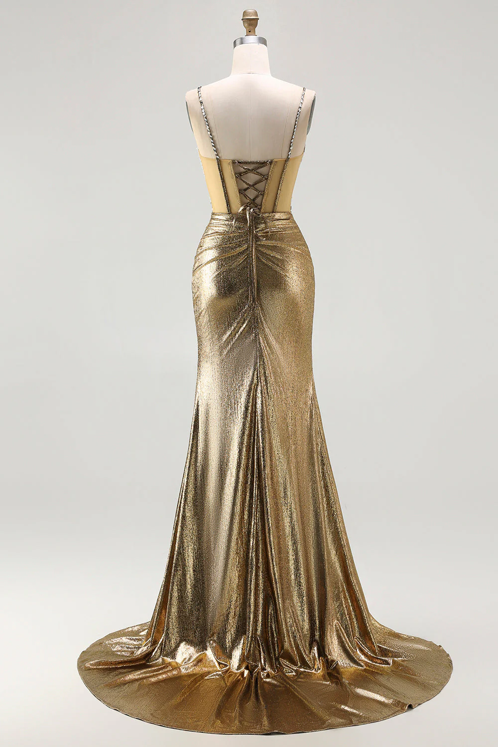 Corset de bal perlé de sirène violet foncé avec longue robe de bal avec fente - Image 8