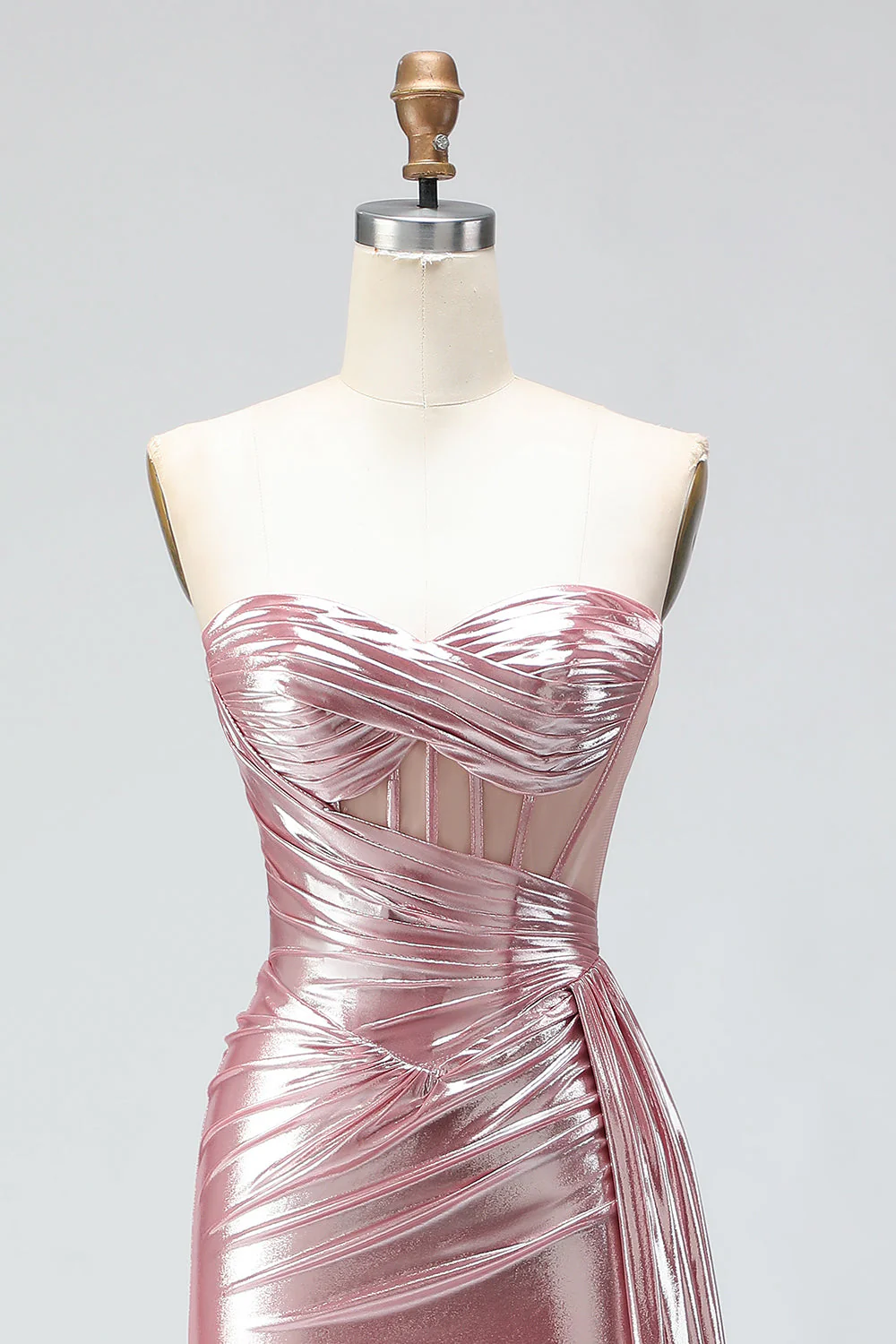 Corset de bal plissé sirène métallique vert foncé vert foncé avec longues robe de bal avec fente - Image 14