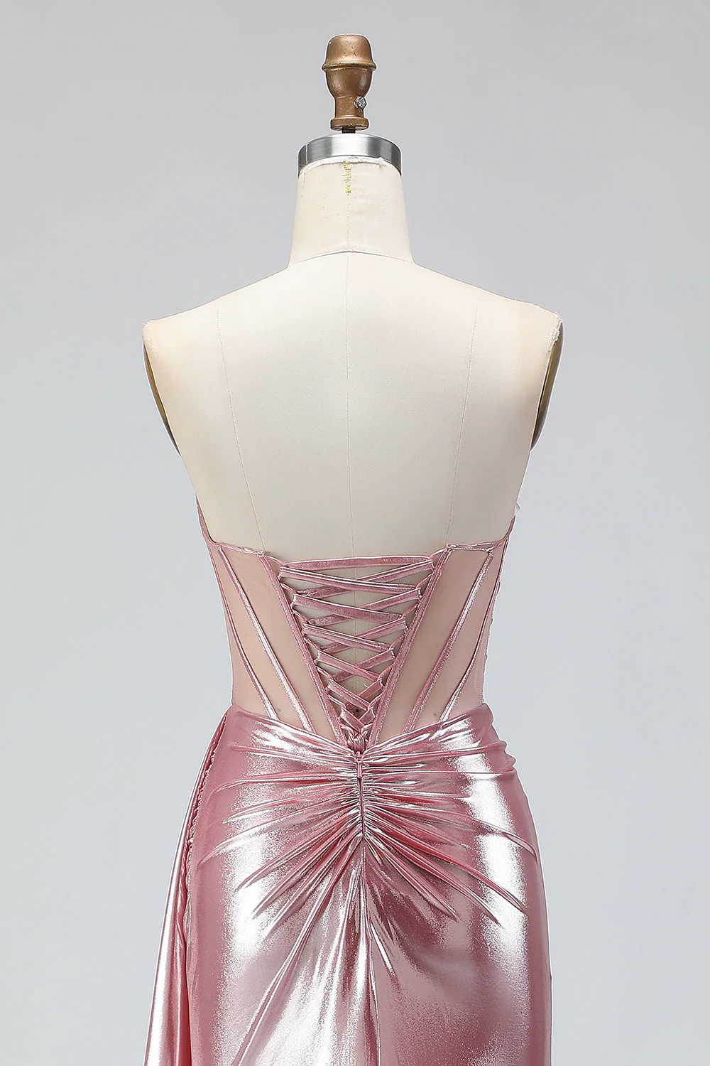 Corset de bal plissé sirène métallique vert foncé vert foncé avec longues robe de bal avec fente - Image 15
