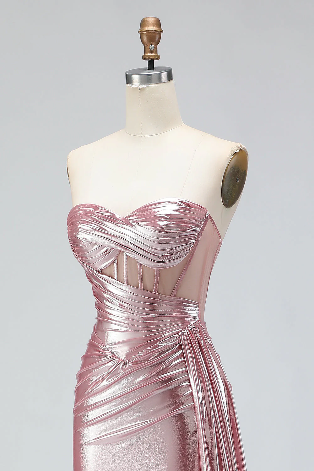 Corset de bal plissé sirène métallique vert foncé vert foncé avec longues robe de bal avec fente - Image 16