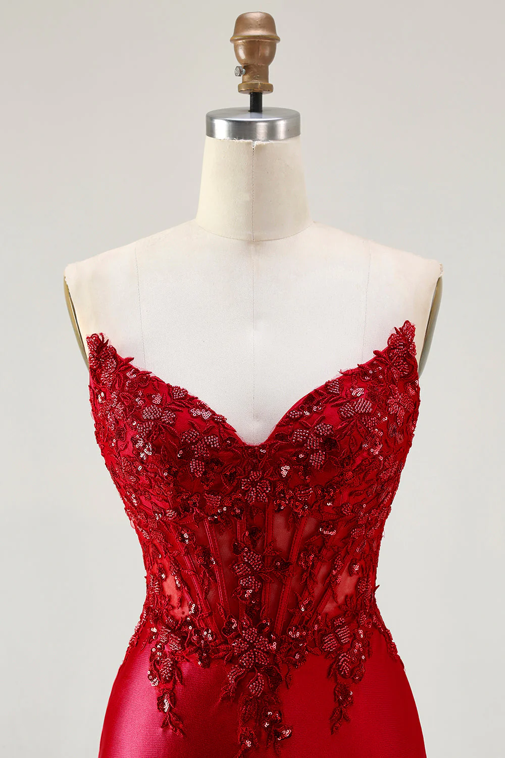 Corset de bal satin en satin bleu royal sans buses, longue robe de bal avec fente - Image 12