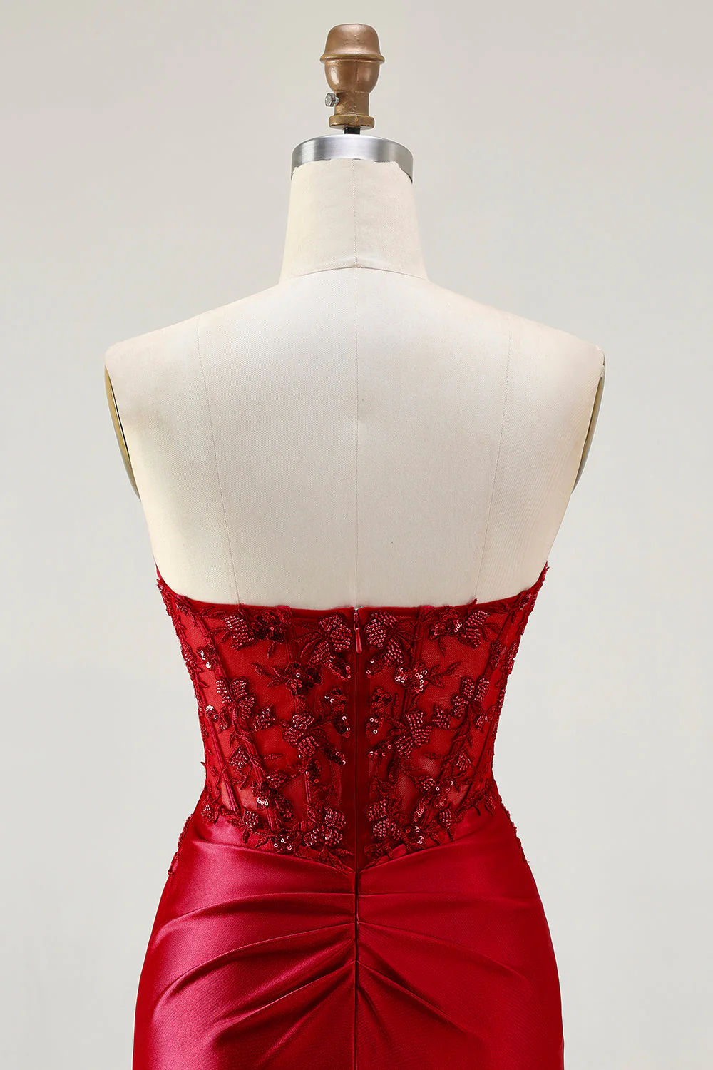 Corset de bal satin en satin bleu royal sans buses, longue robe de bal avec fente - Image 13