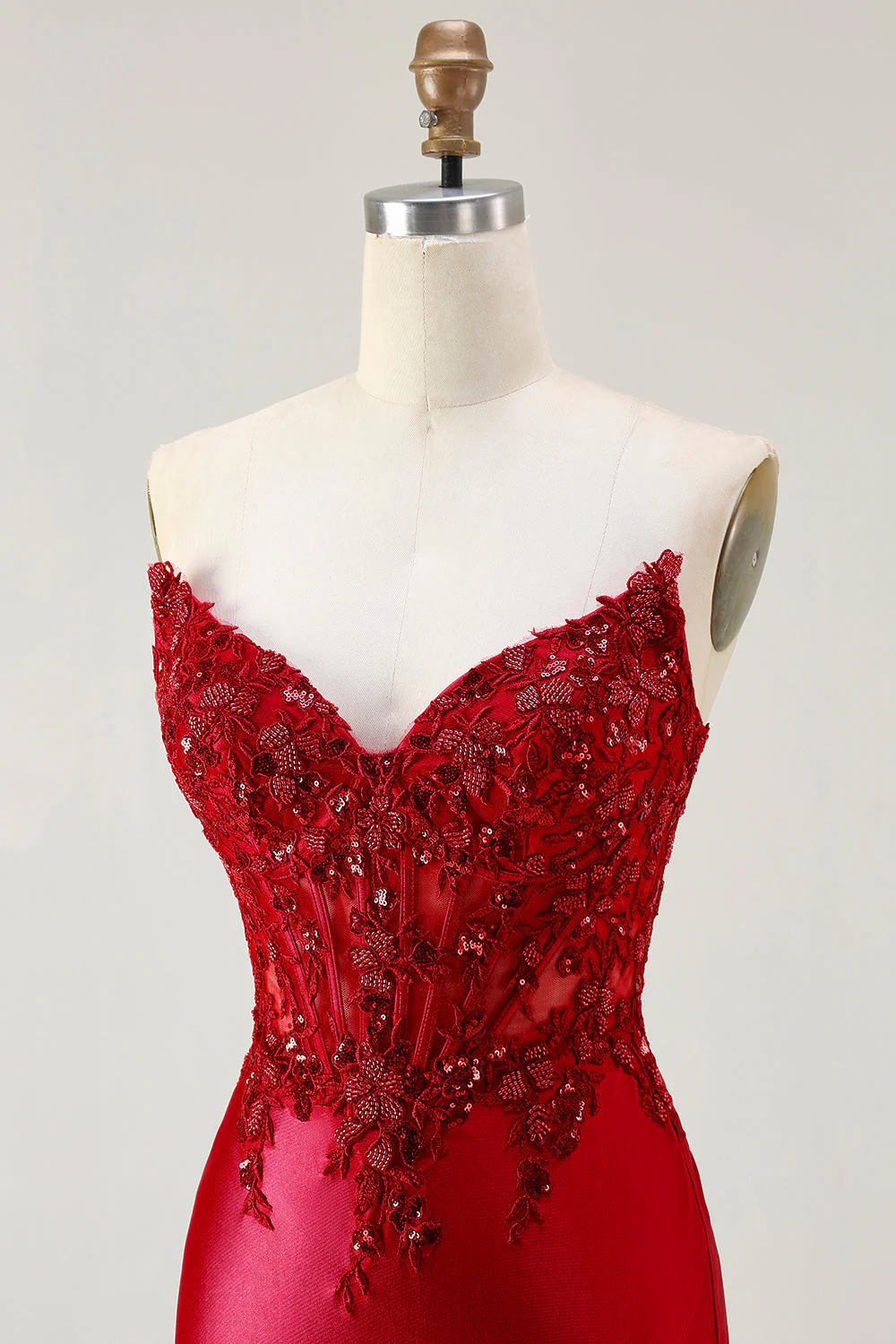 Corset de bal satin en satin bleu royal sans buses, longue robe de bal avec fente - Image 14