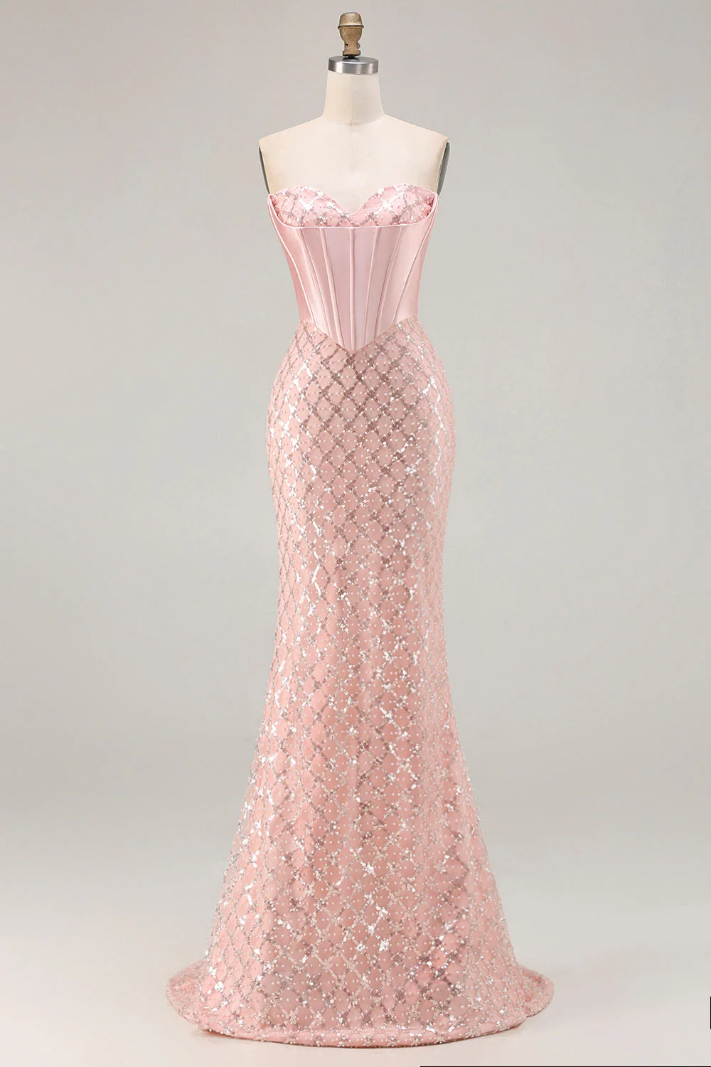 Robe de soirée sirène longue à sequins et corset orné de perles