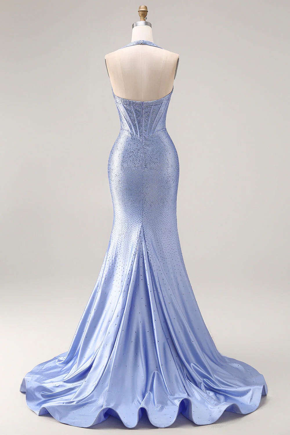 Corset de fin d’année long à perles en forme de sirène bleu clair avec une fente - Image 2