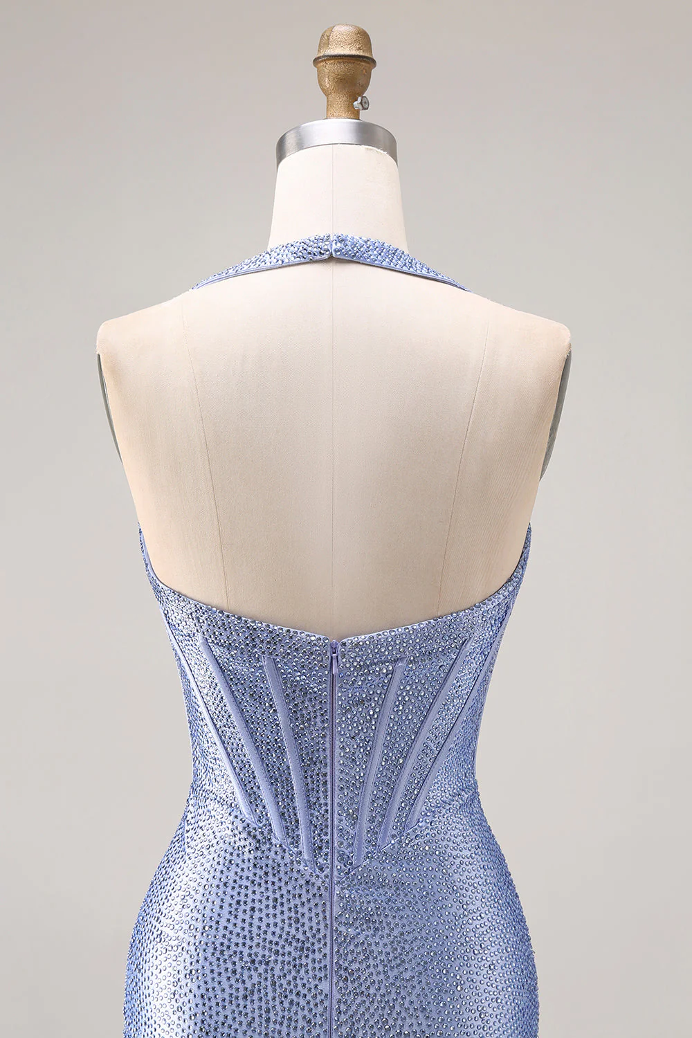 Corset de fin d’année long à perles en forme de sirène bleu clair avec une fente - Image 5