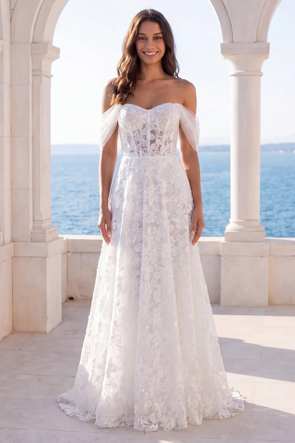 Corset de mariée brodé en ivoire décalé A Line Robe de mariée