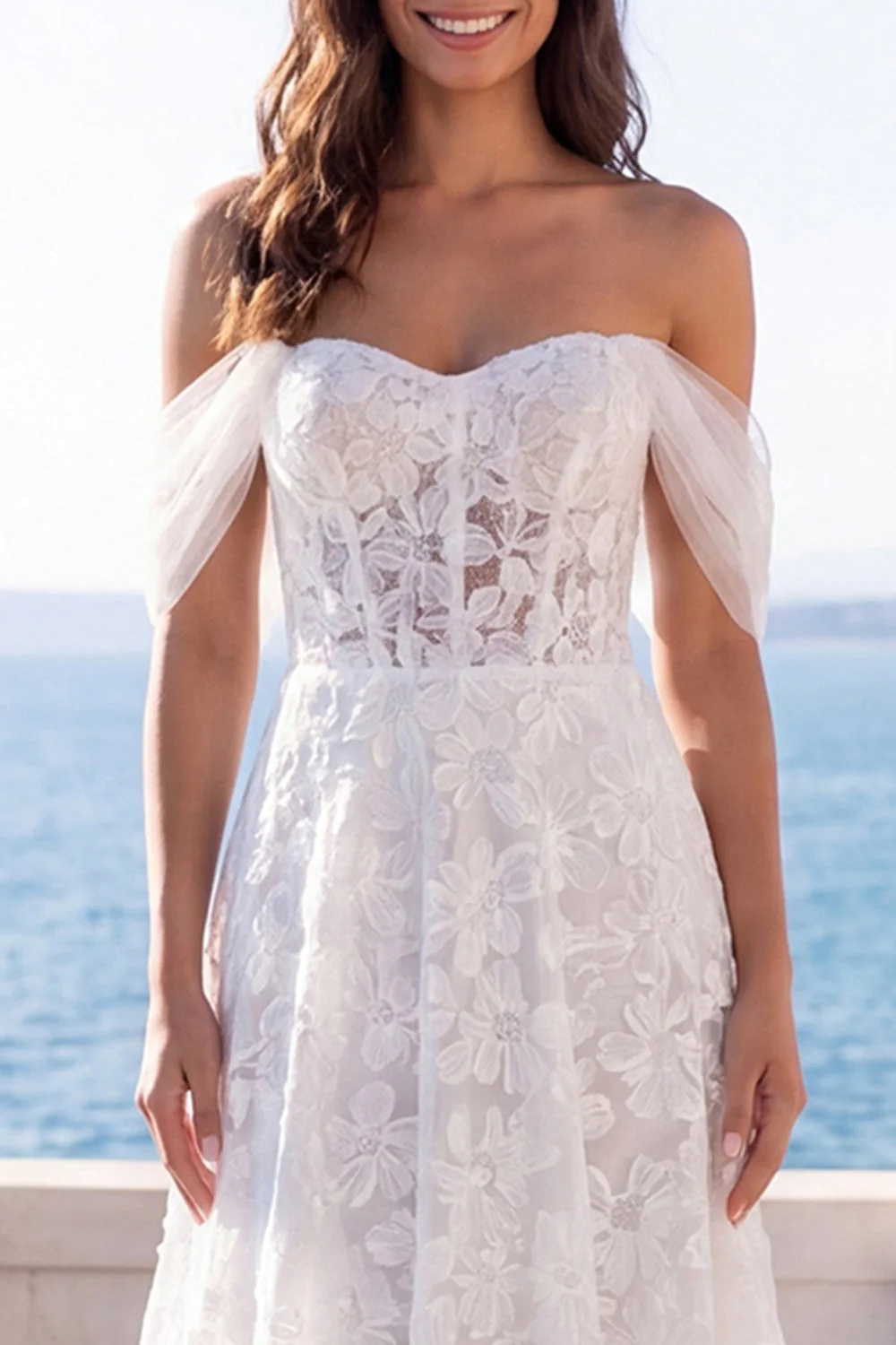 Corset de mariée brodé en ivoire décalé A Line Robe de mariée - Image 3