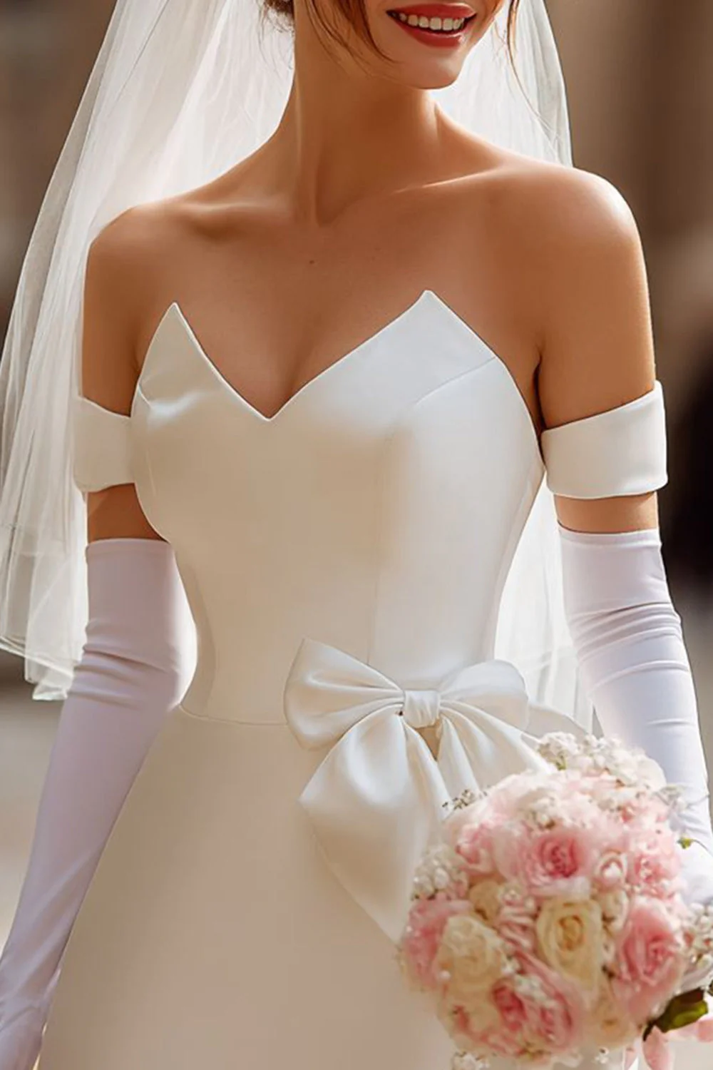 Corset de mariée court en satin ivoire sans bretelles sans gants - Image 3
