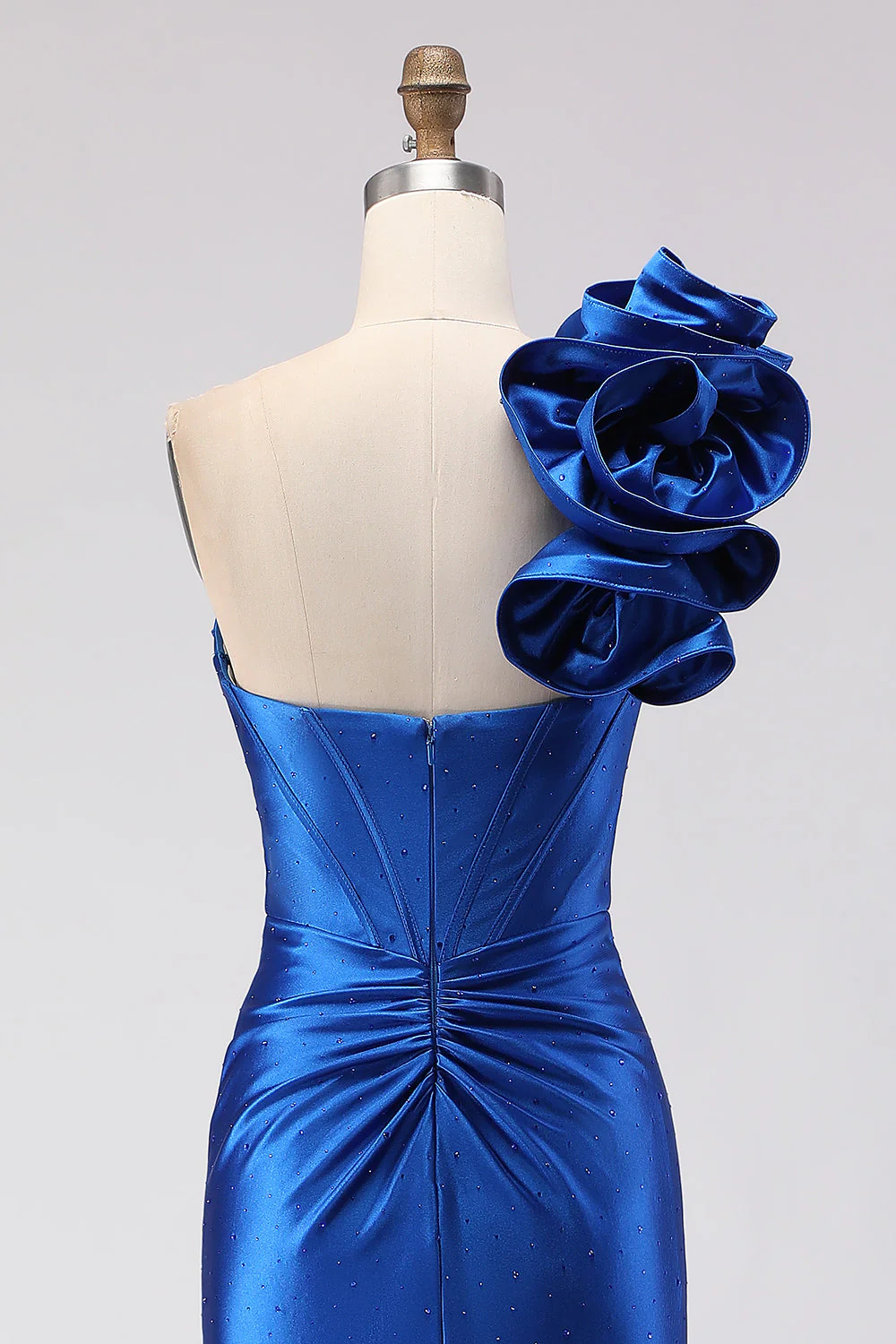Corset de mermay perlé à perles bleu royal bleu robe longue avec fente - Image 5