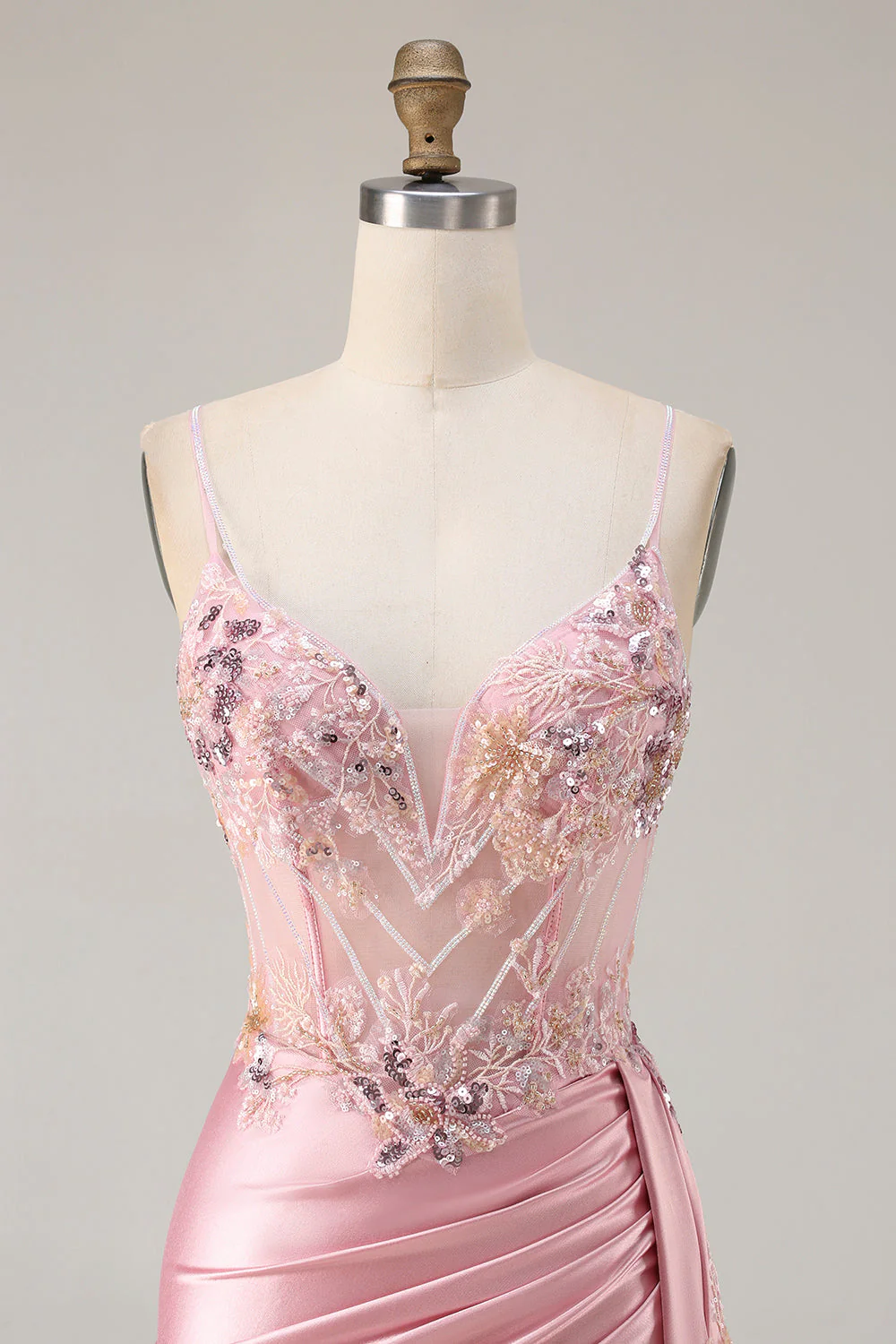 Corset de perles verts en satin appliqué à la longue robe de bal avec fente - Image 10