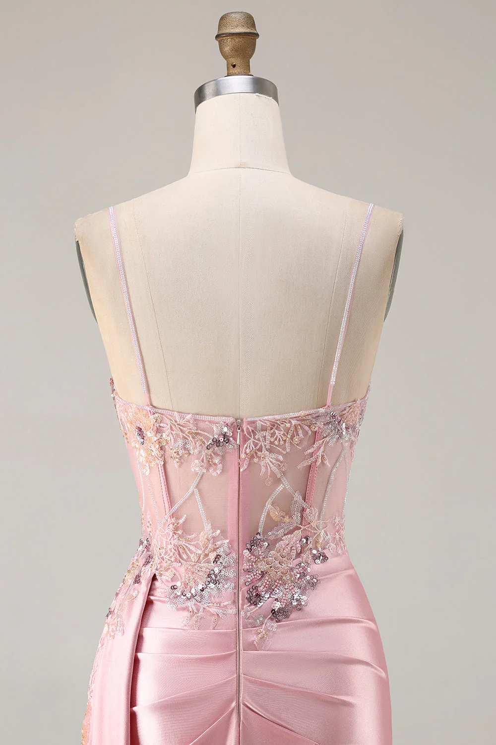 Corset de perles verts en satin appliqué à la longue robe de bal avec fente - Image 11