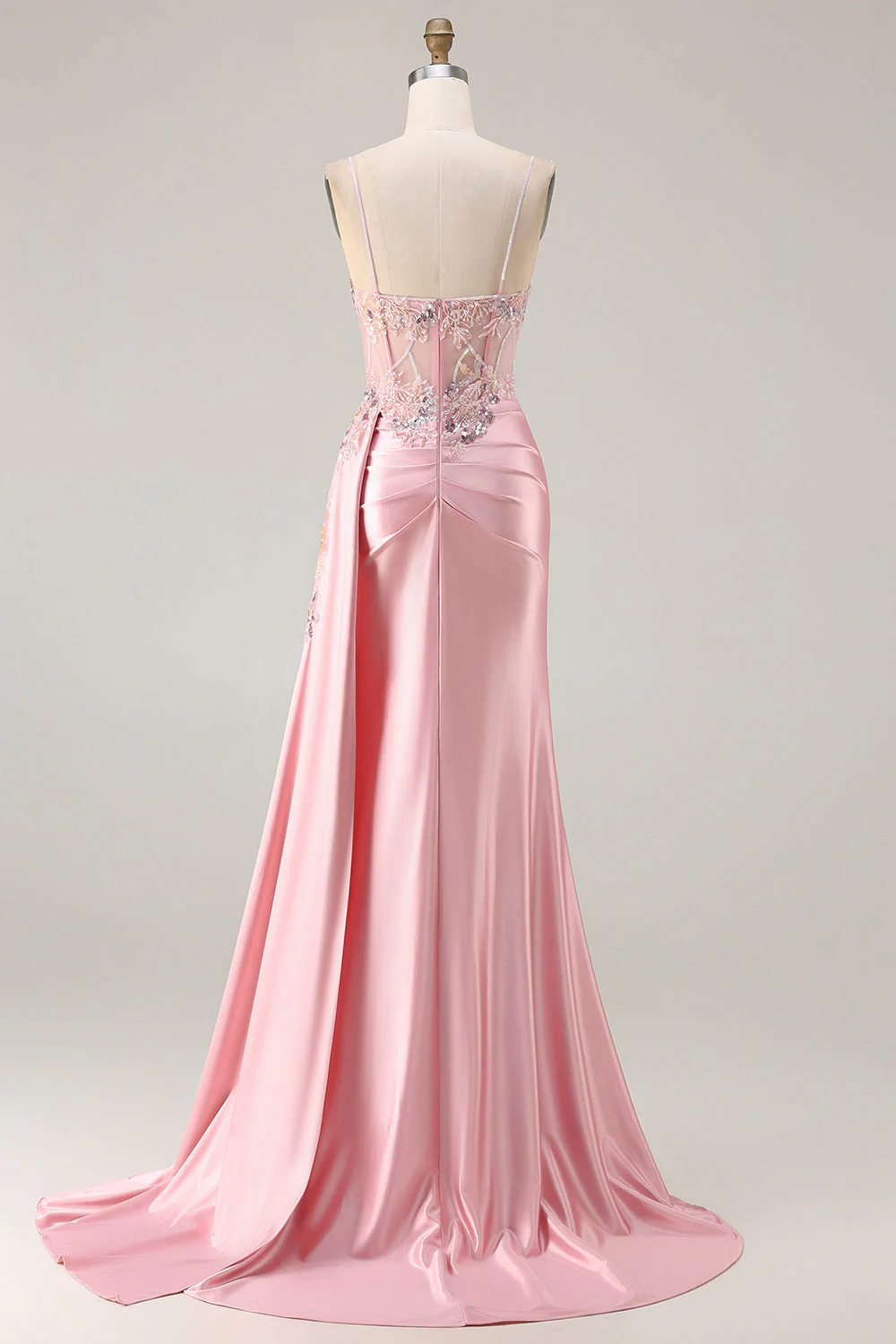 Corset de perles verts en satin appliqué à la longue robe de bal avec fente - Image 8
