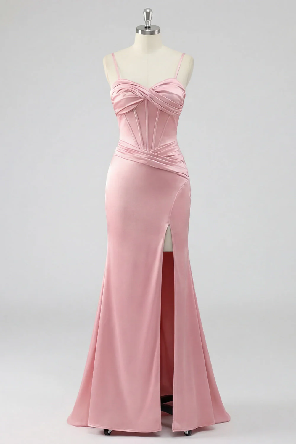 Corset de sirène à blush Dentelle plissée dans le dos, longue robe de bal avec fente - Image 5