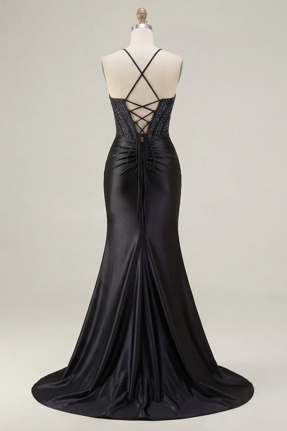 Corset de sirène à perles noires, longue robe de bal à fentes - Image 6