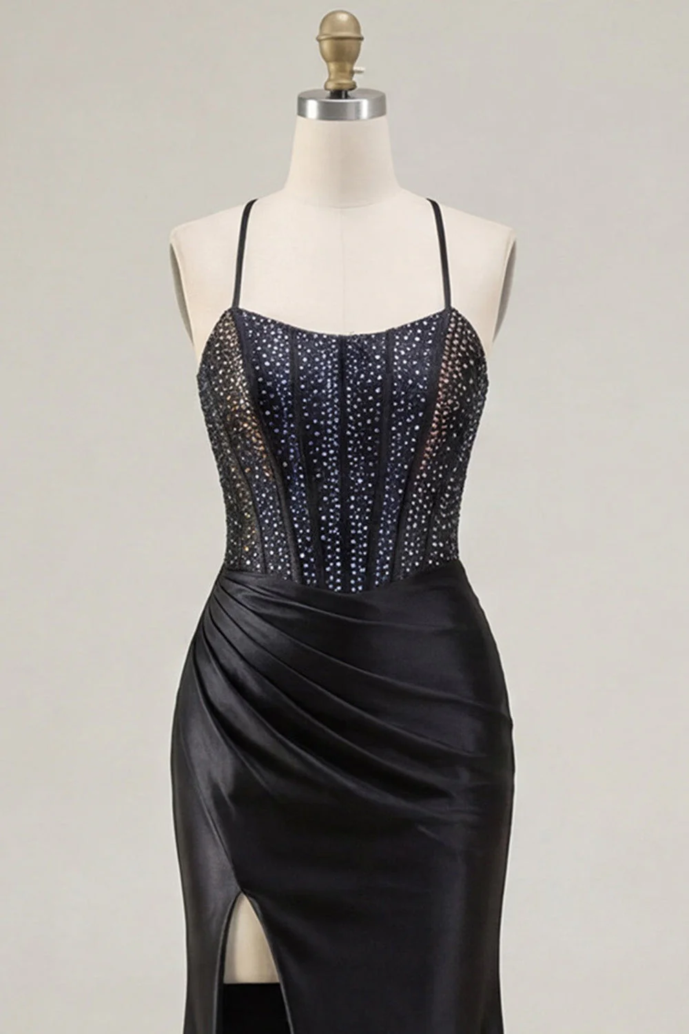 Corset de sirène à perles noires, longue robe de bal à fentes - Image 7
