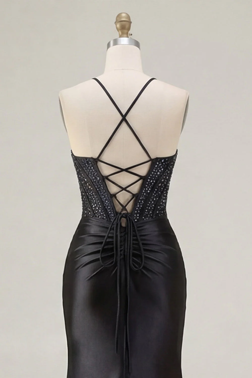 Corset de sirène à perles noires, longue robe de bal à fentes - Image 8