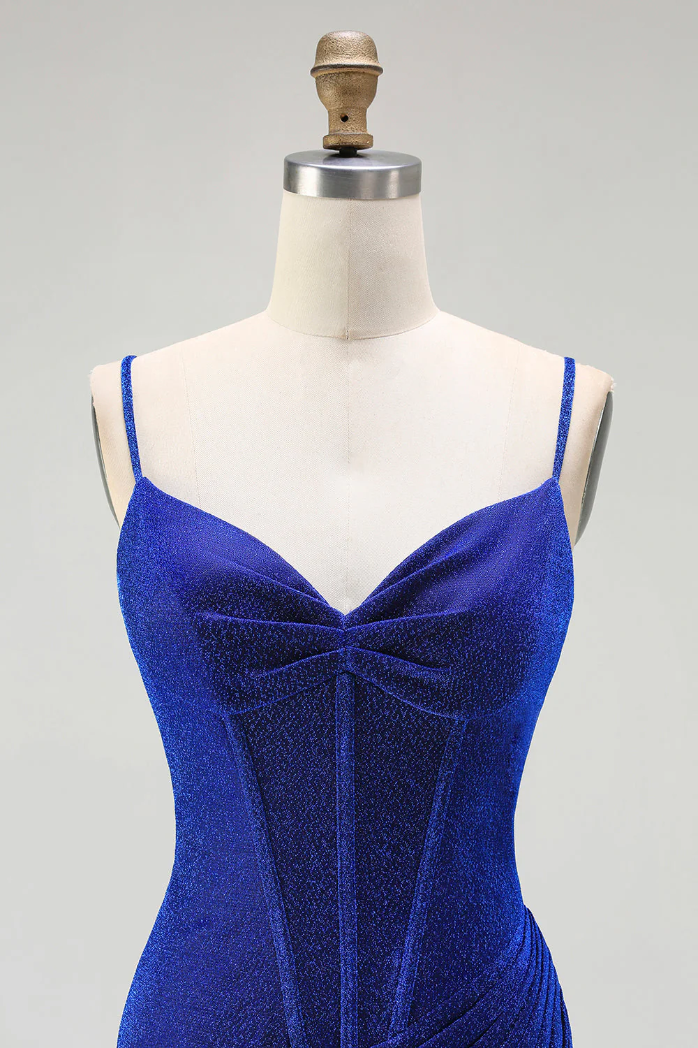 Corset de sirène bleu royal, lacet froncé dans le dos, longue robe de bal avec fente - Image 4