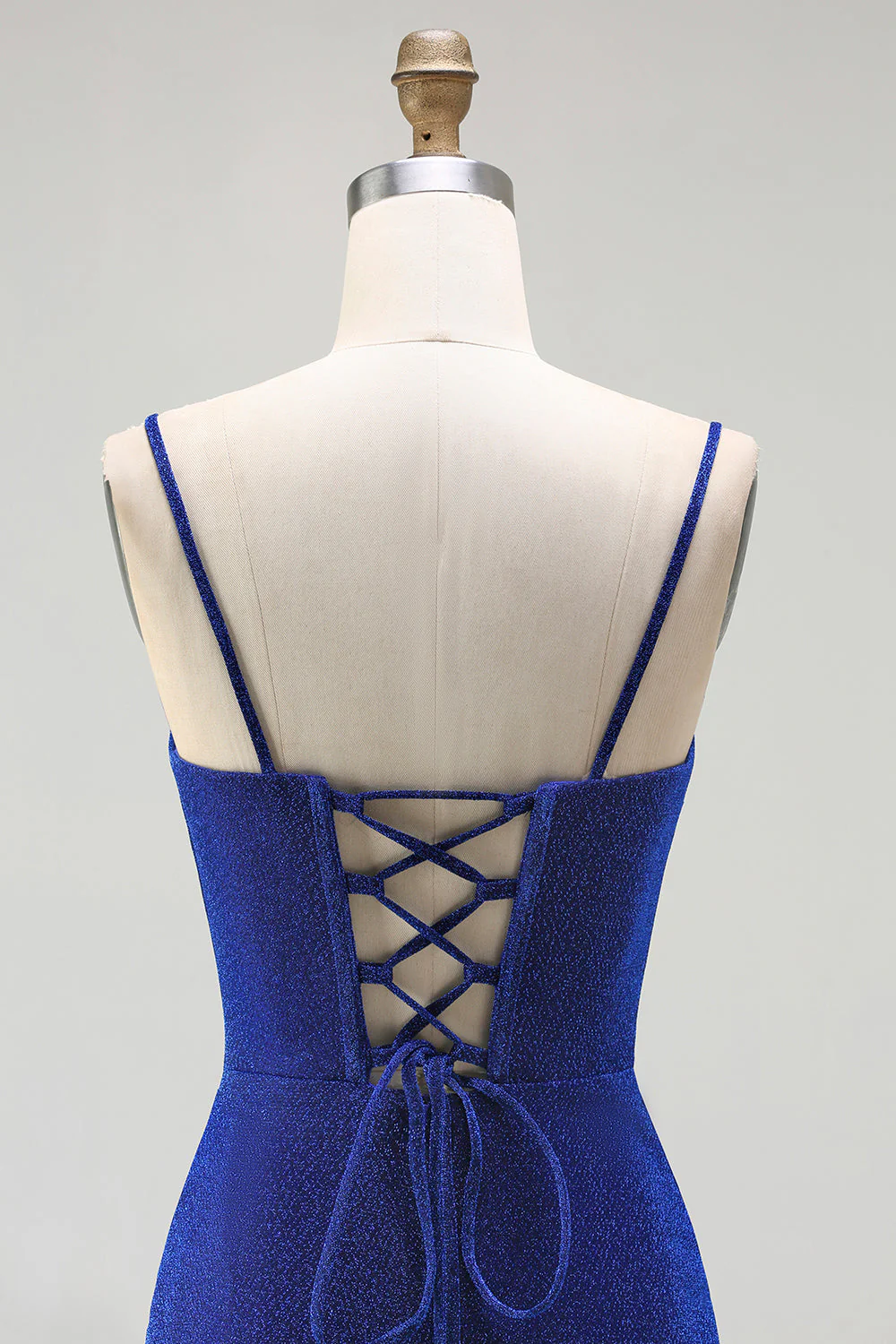 Corset de sirène bleu royal, lacet froncé dans le dos, longue robe de bal avec fente - Image 5