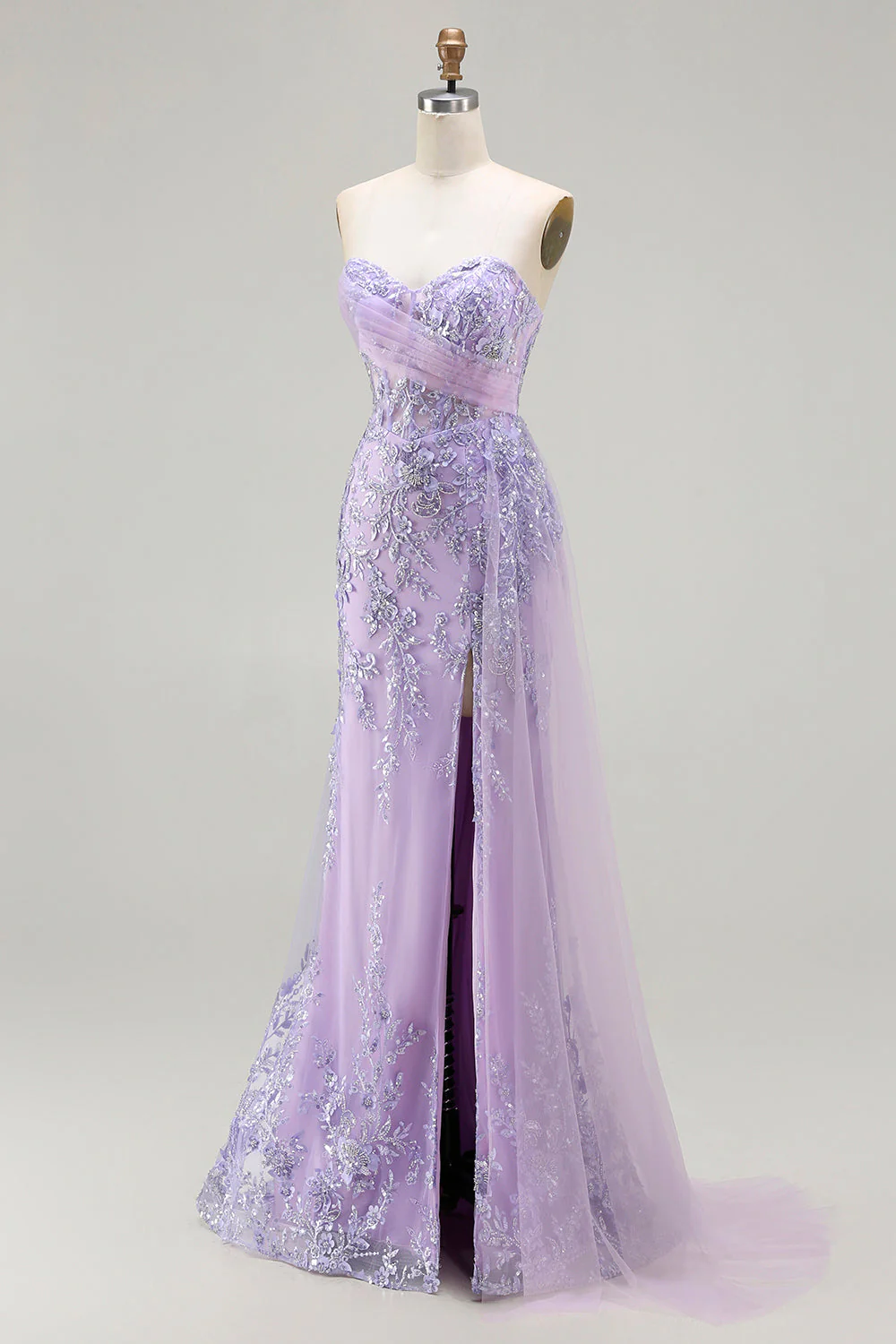 Corset de sirène perlée violet robe de bal longue robe de bal à sequins avec fente - Image 3