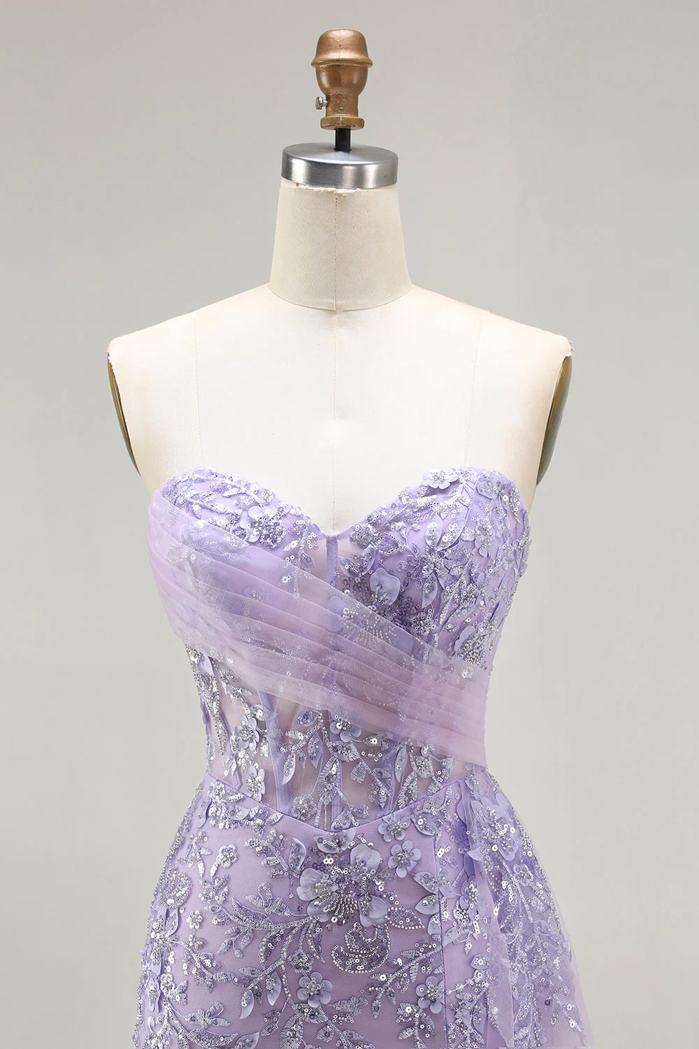 Corset de sirène perlée violet robe de bal longue robe de bal à sequins avec fente - Image 4