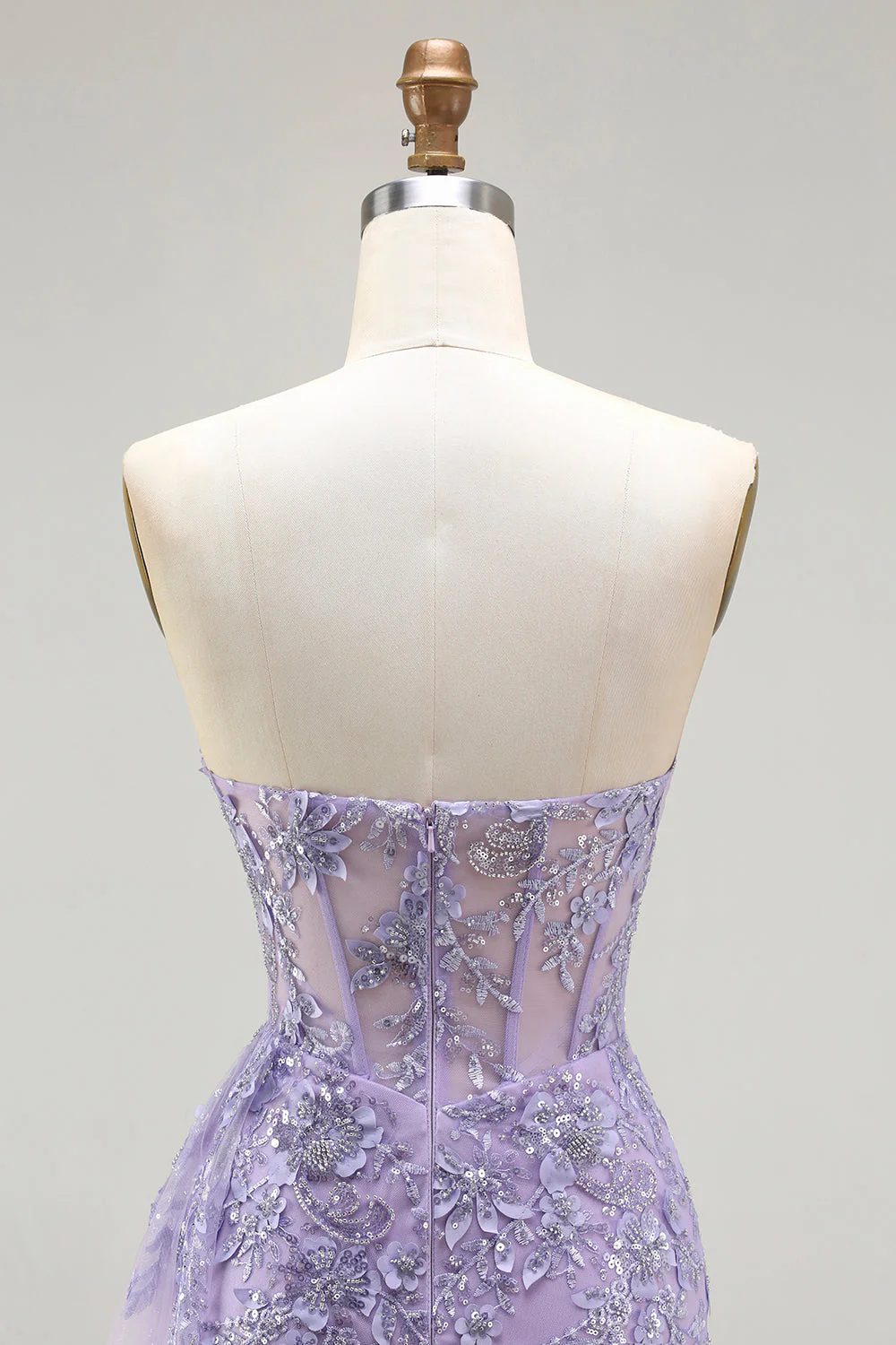 Corset de sirène perlée violet robe de bal longue robe de bal à sequins avec fente - Image 5