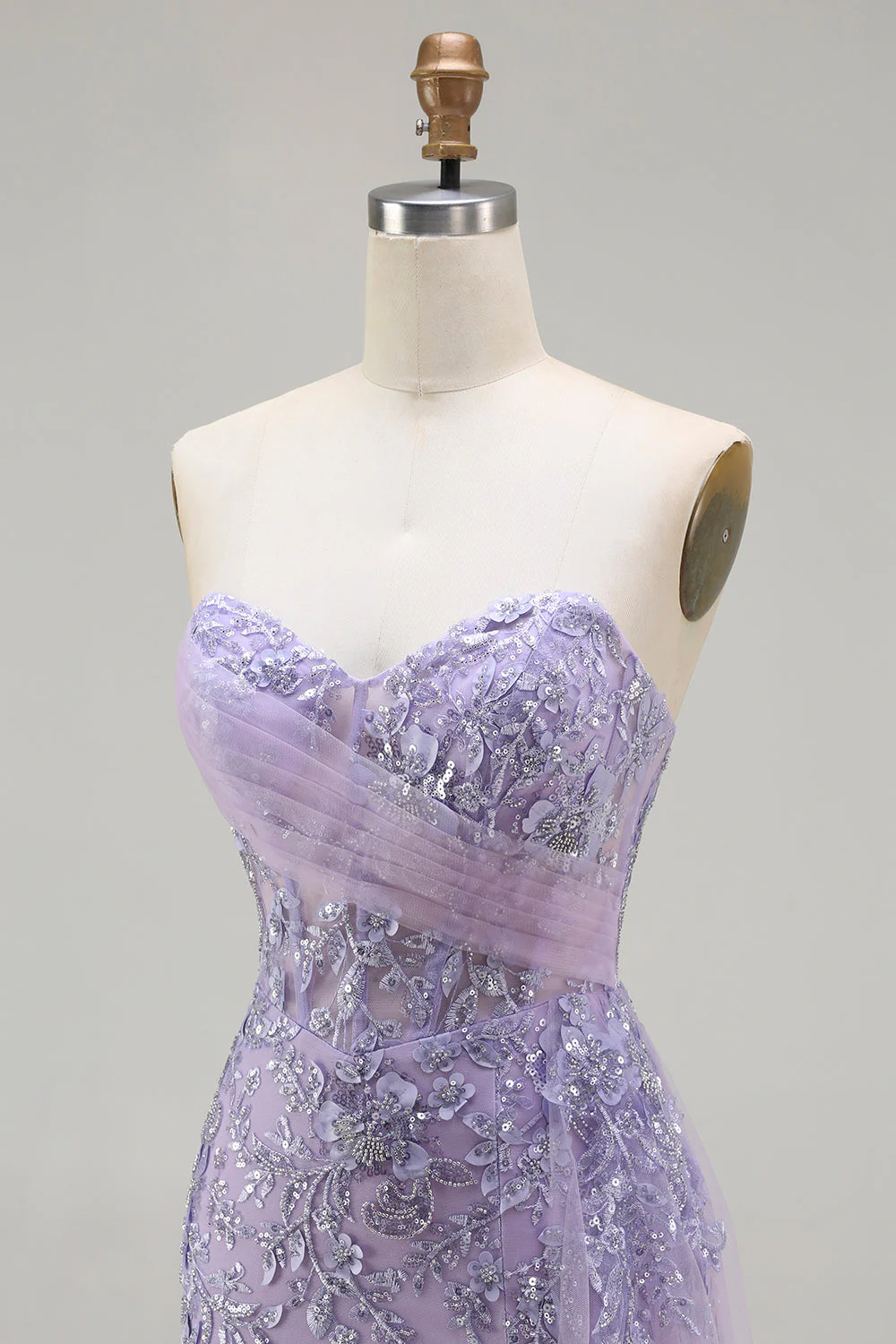 Corset de sirène perlée violet robe de bal longue robe de bal à sequins avec fente - Image 6