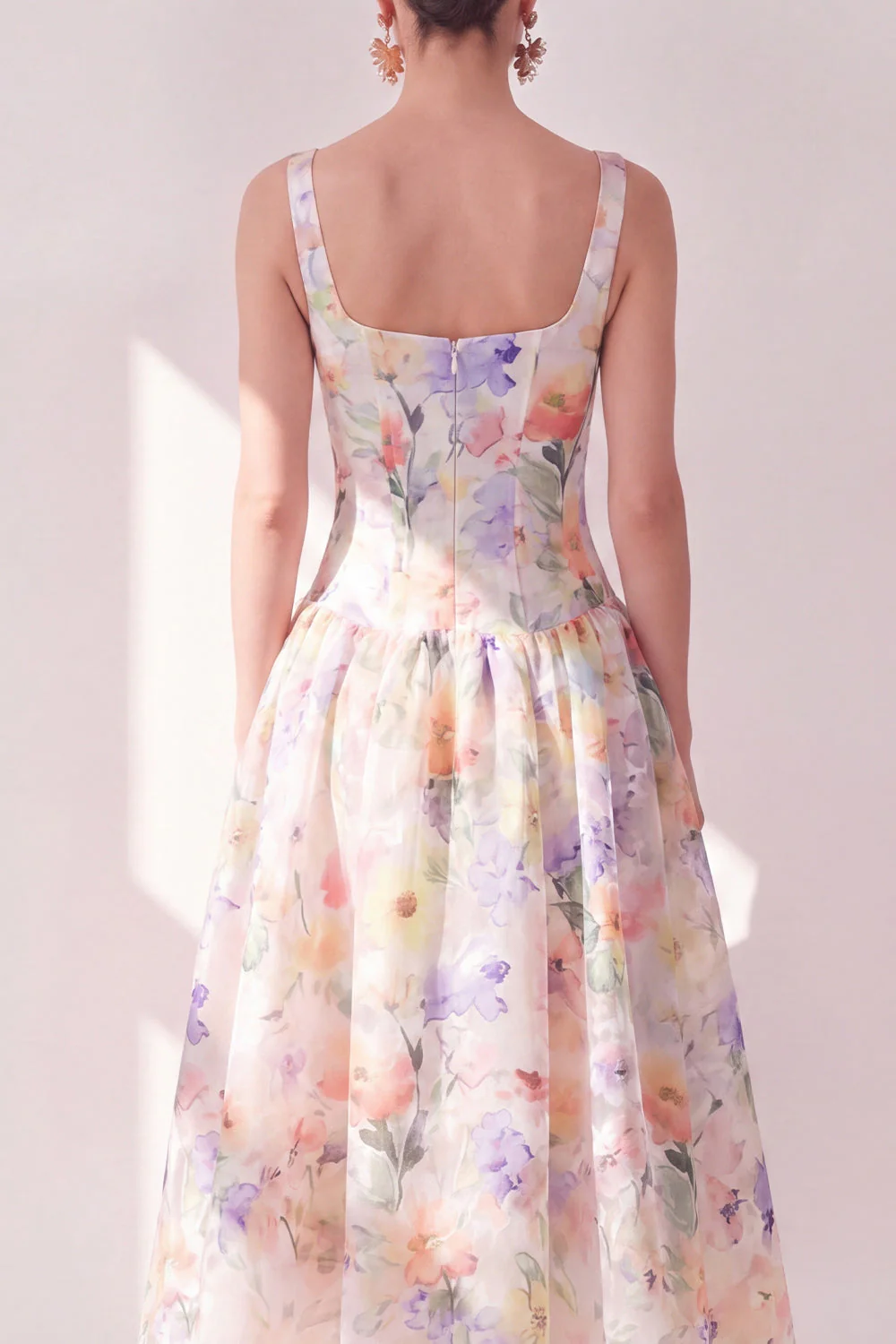 Corset en chiffon en chiffon à col carré en fleurs violettes blanches - Image 4