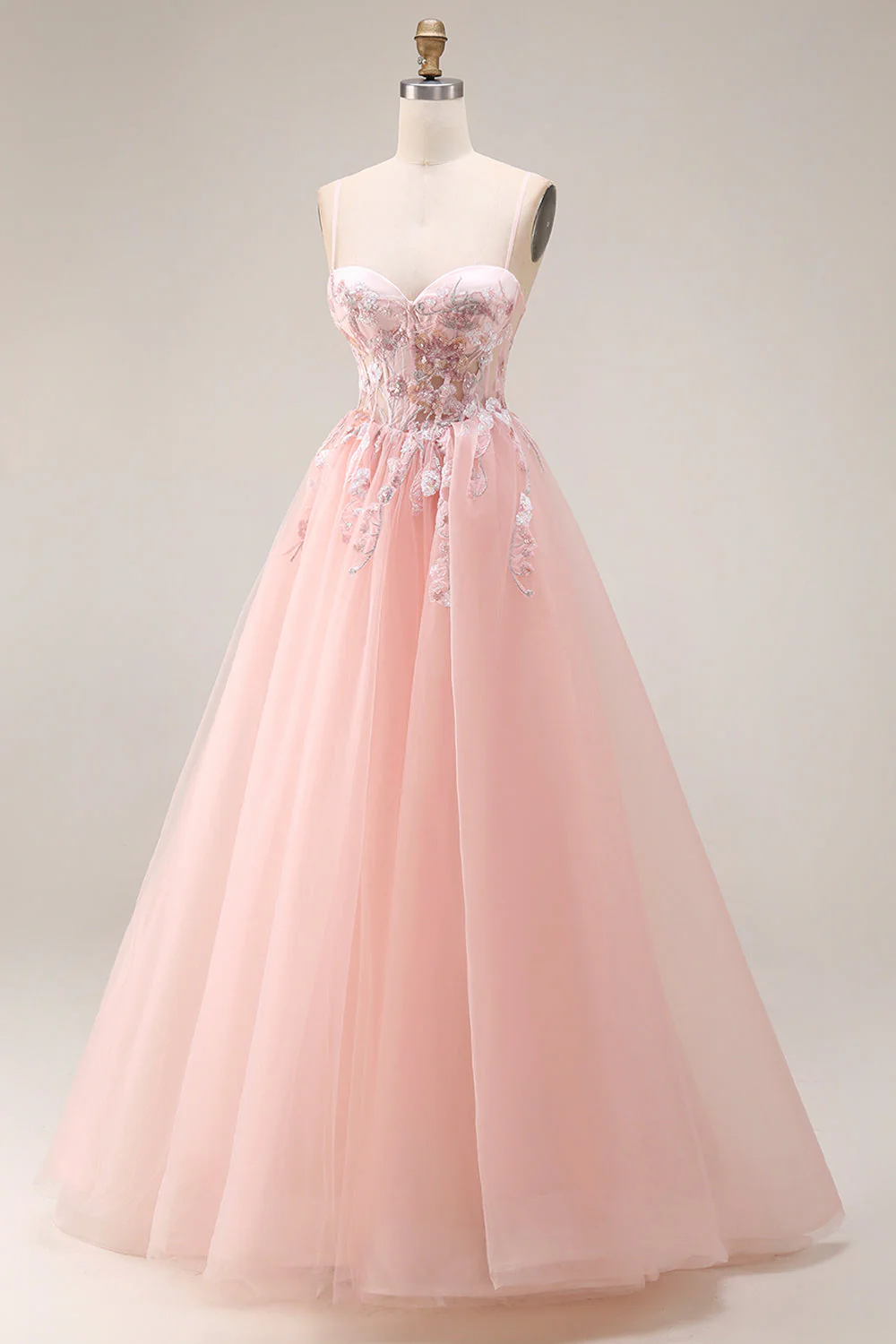 Corset en tulle à longueur à bretelles fines à bretelles fines en blush à blush - Image 3