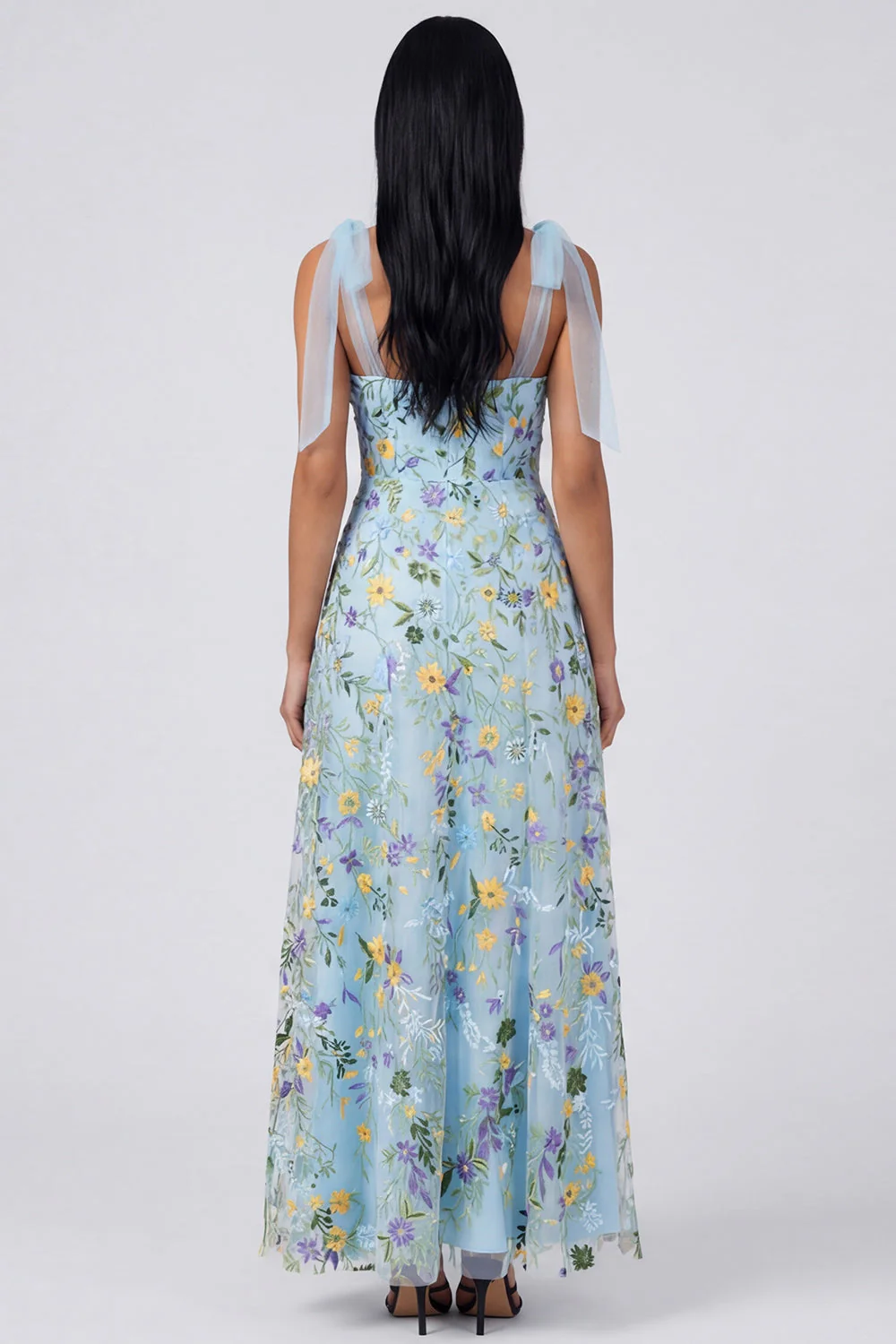 Corset fleuri bleu A Line Maxi avec fente - Image 2