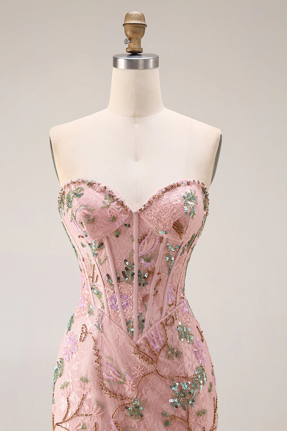 Corset fleuri perlé sans bretelles robe de bal longue ajustée avec fente de jupe - Image 6