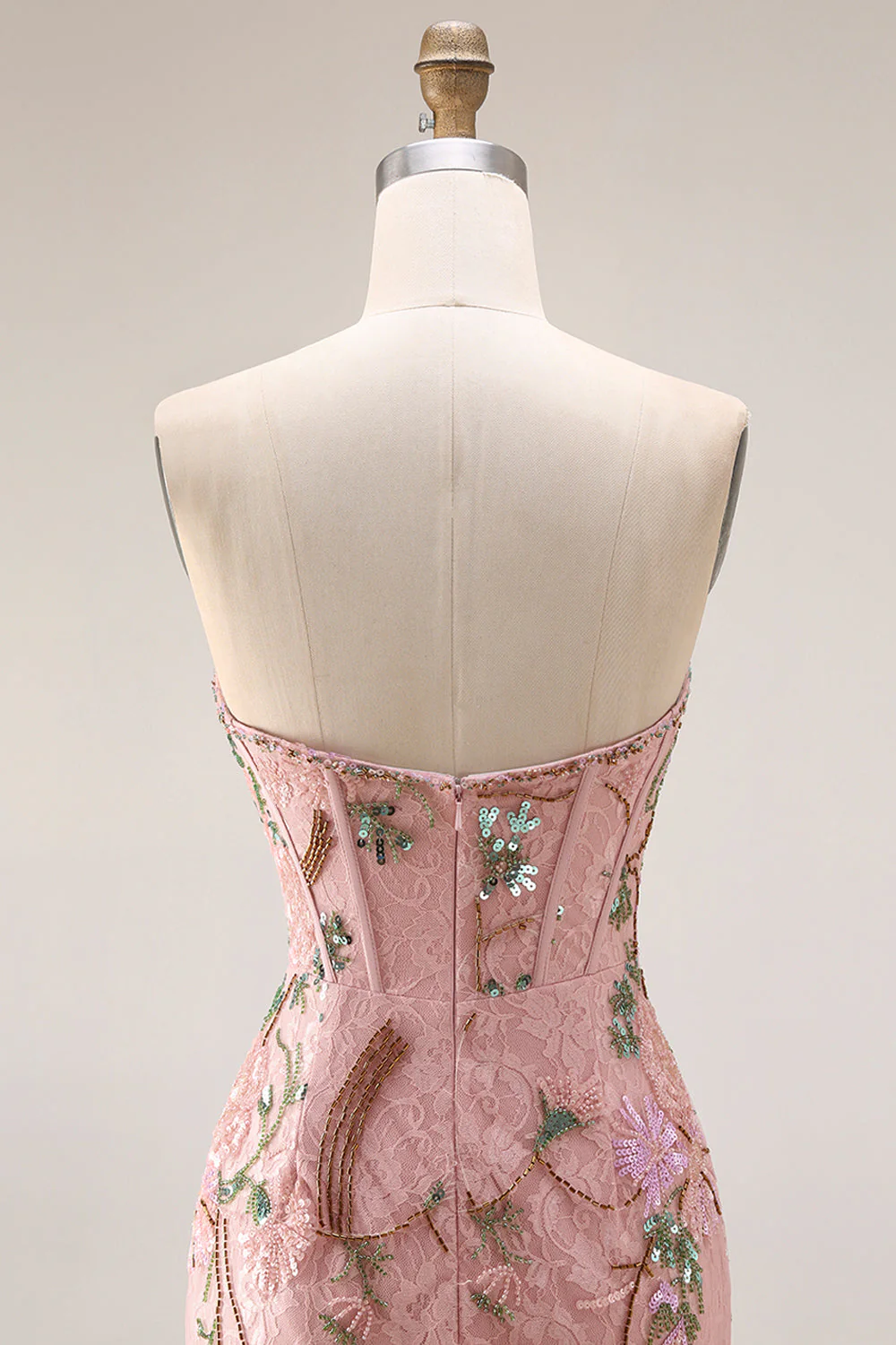 Corset fleuri perlé sans bretelles robe de bal longue ajustée avec fente de jupe - Image 8